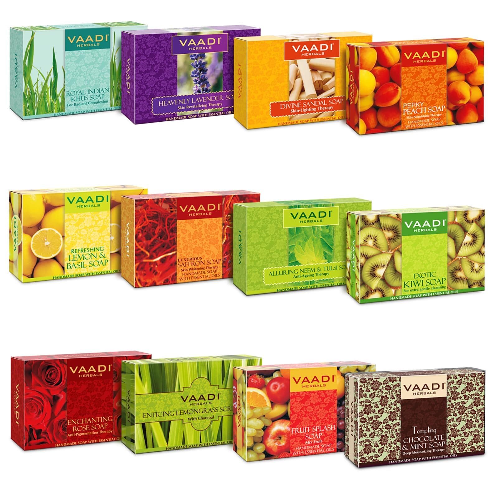 VAADI HERBALS Assorted Luxurious Handmade Soaps, 75 g, Pack of 12