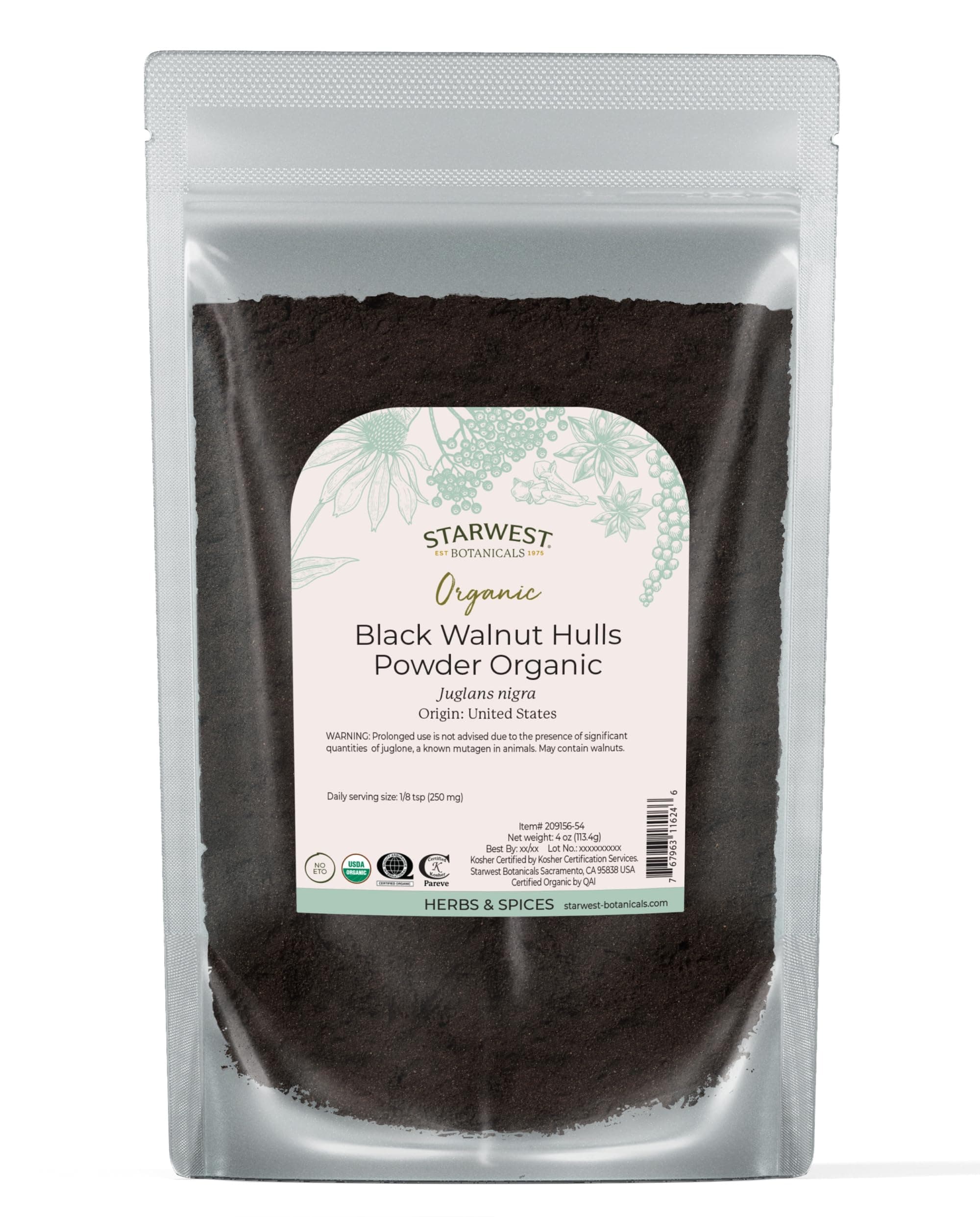 Starwest Botanicals Black Walnut Hull Powder Wildcrafted, 4 Ounces