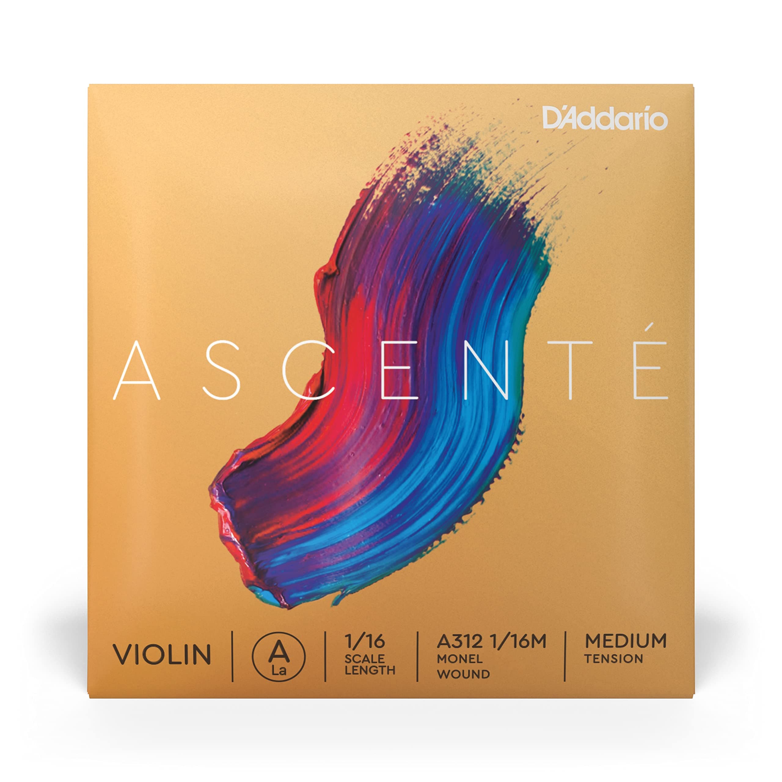 D'Addario Ascente Violin Strings - Violin Strings with Ball Ends, Synthetic Core - A312 1/16M - A String - 1/16 Scale - Medium Tension
