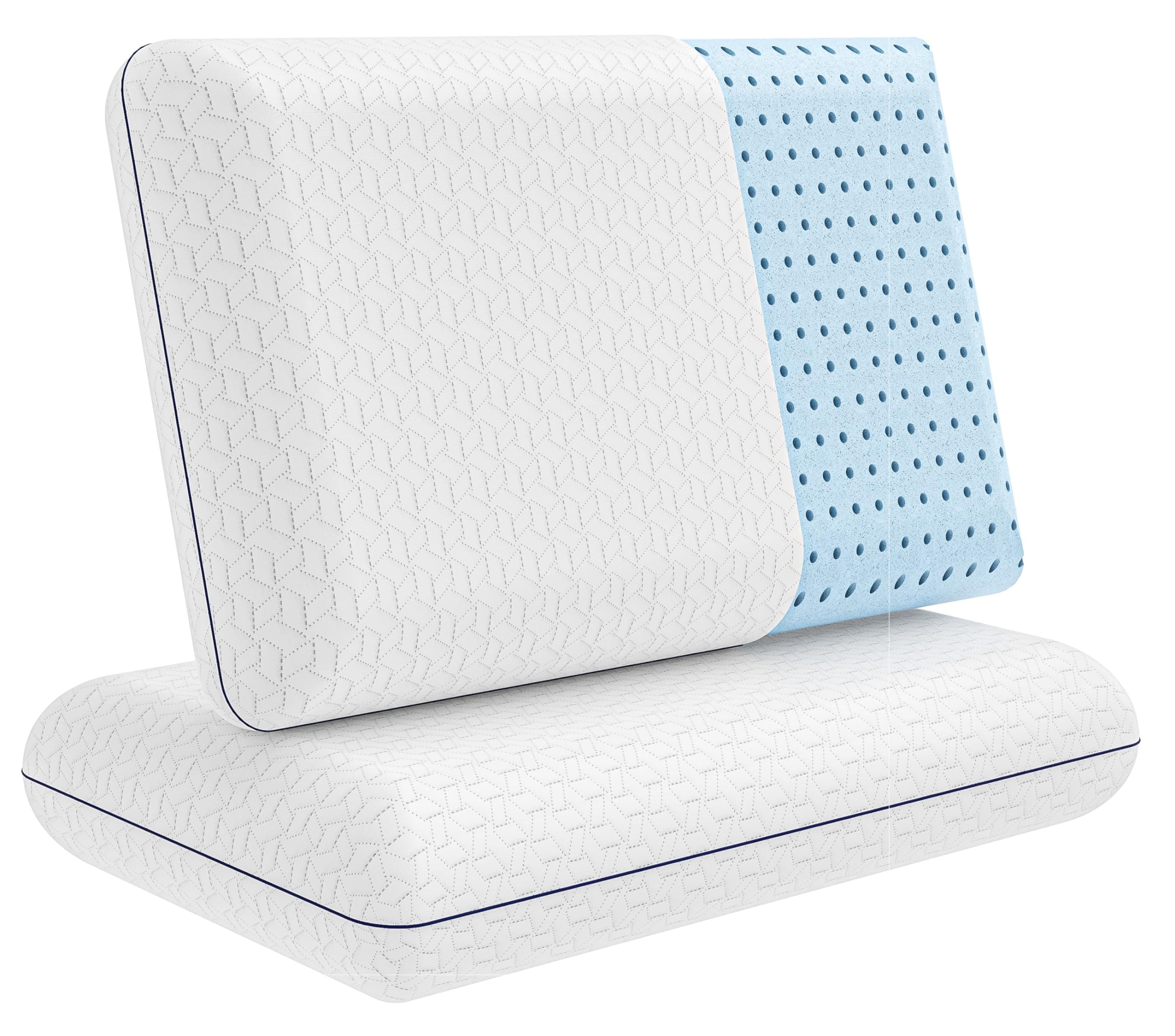 Cooling Gel Memory Foam Pillow - 2-Pack - King Size Bed Pillows For Sleeping - Medium-Firm - Back, Stomach and Side Sleeper Pillow - Shoulder & Back Pain Relief - Washable , Bamboo Viscose Cover