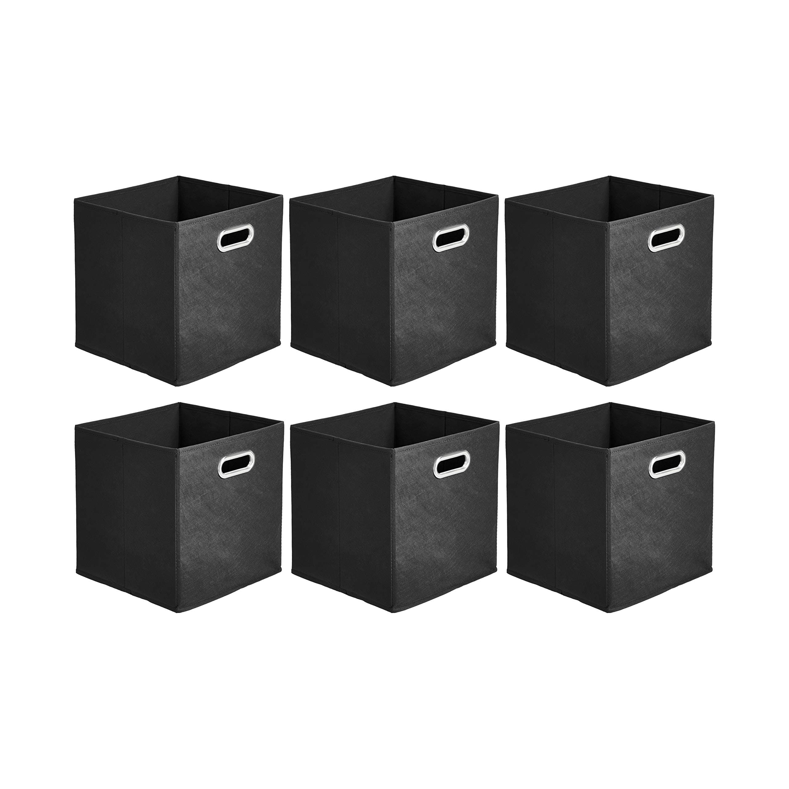 Amazon Basics Collapsible Cube Storage Bins, Space-Saving, Organizing Fabric Bins with Handles, 10.5" x 10.5" x 11", Black, 6-Pack