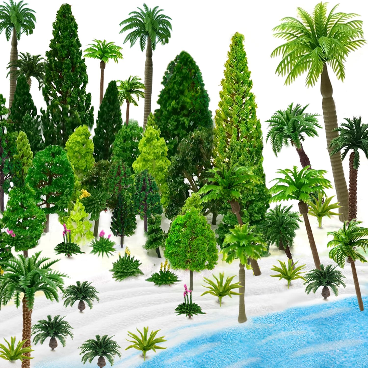 Model Trees, Miniature Palm Trees, 38Pcs, Architecture Tree, Rainforest with Sand for DIY Scenery Landscape, Model Train Scenery