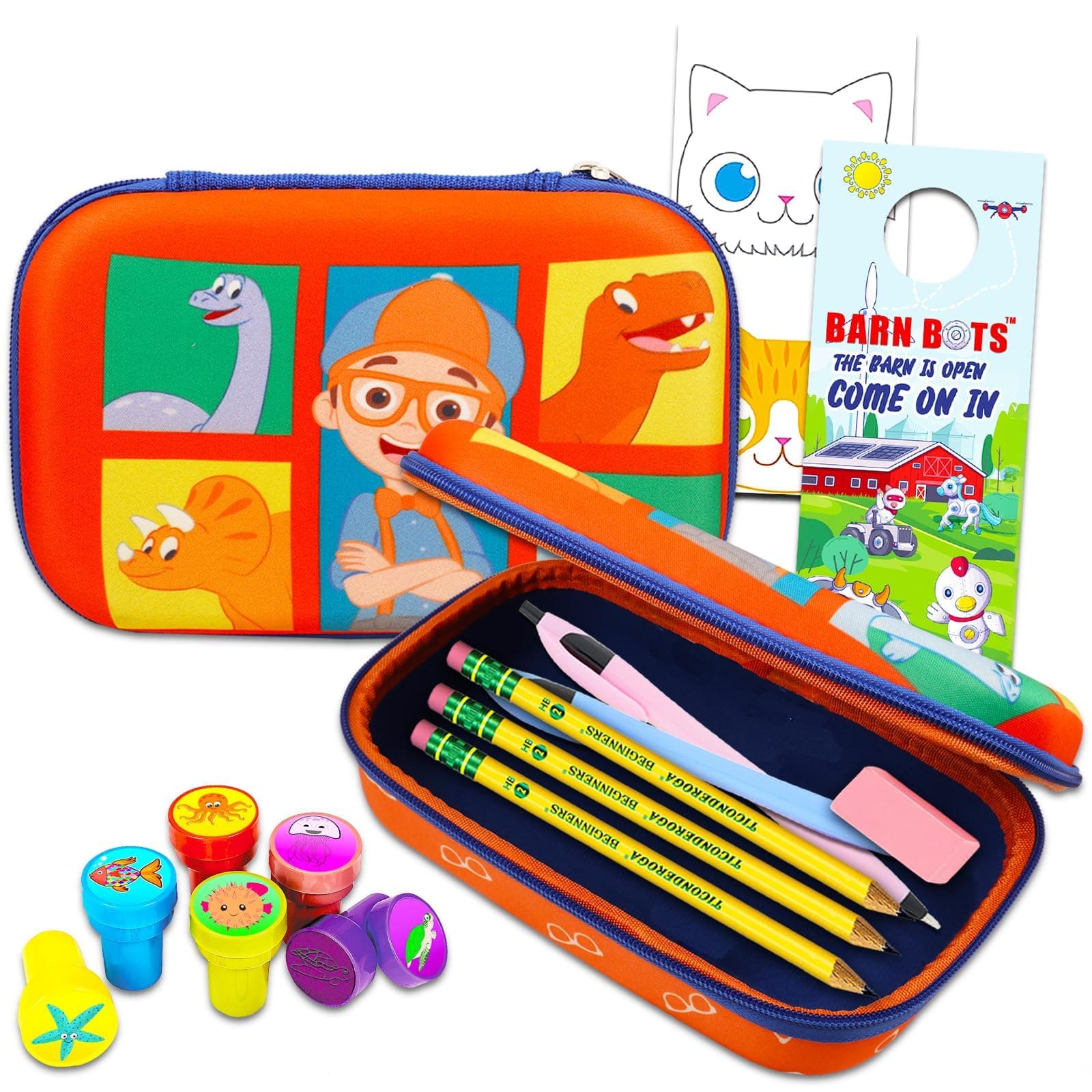 Beach Kids Blippi Pencil Case Set - Bundle with Blippi Pencil Box, Stampers, Stickers, More | Blippi Stationary Set for Boys, Toddlers