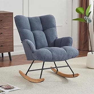 Rocking Chair Nursery Teddy, Upholstered Baby Fluffy Glider Rocker for Adults Small Spaces Indoor, Comfy Sherpa Compact Nursing Chairs for Living Room, Bedroom, Classroom, Blue 1