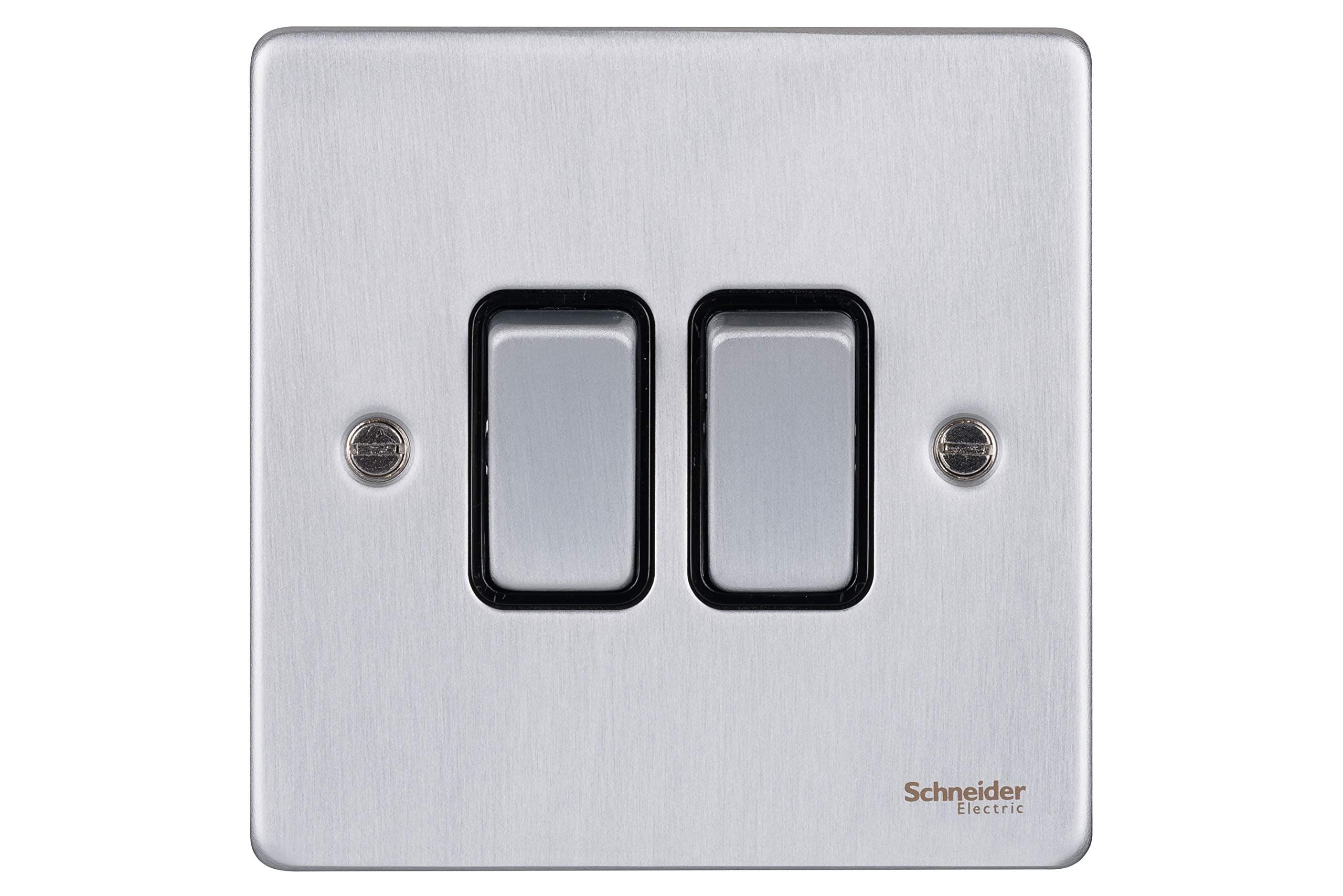 Schneider ElectricGU1522BBC Ultimate Low Profile brushed chrome Black insert 2 gang 2 way 16AX plate switch