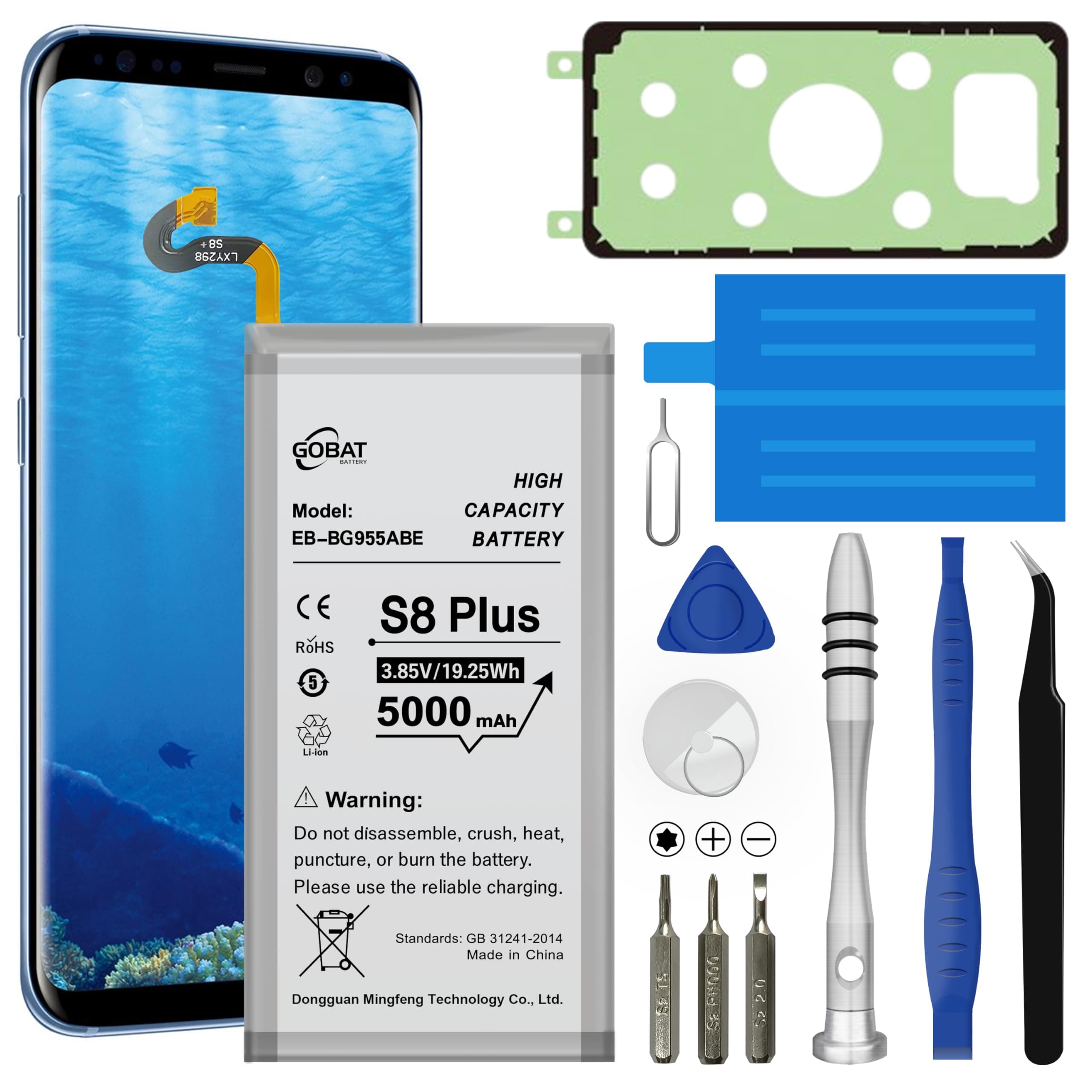 Replacement for Samsung Galaxy S8 Plus Battery,5000mAh High Capacity Compatible with Samsung Galaxy S8 Plus Model (SM-G955 G955V G955A G955T G955P G955R4 G955F) with Tool Kits,EB-BG955ABE
