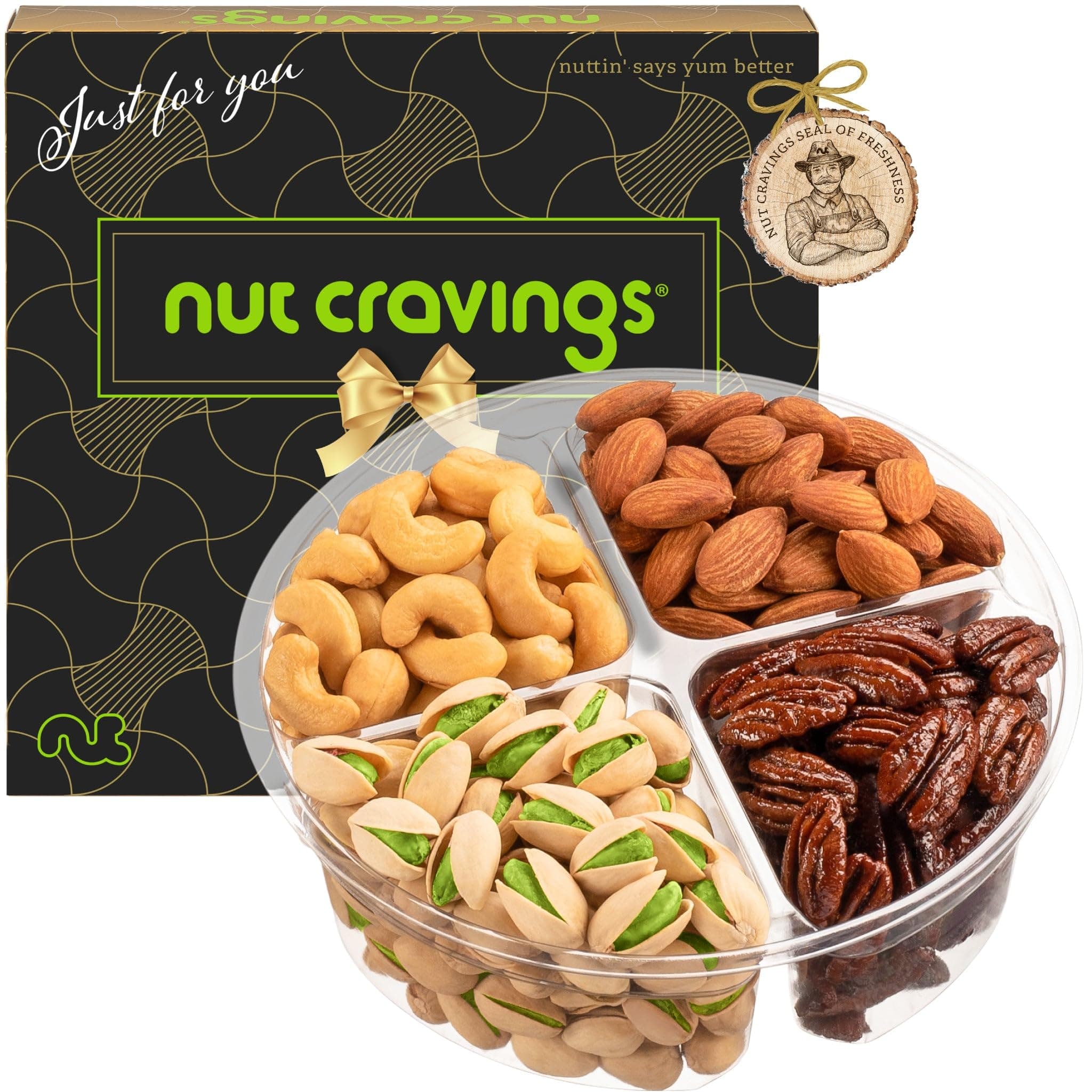 NUT CRAVINGS - Easter Mixed Nuts Gift Basket in Black Gold Box (4 Assortments) Treats for Adults, Food Arrangement, Healthy Snack Care Package, Kosher