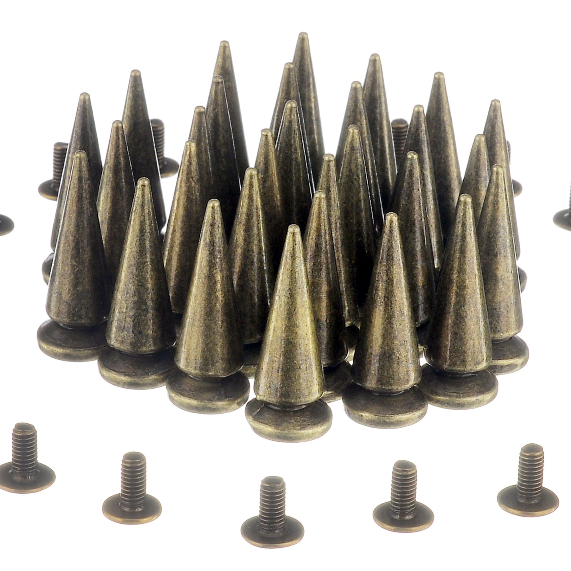 RUBYCA 25MM 50 Sets Large Metal Big Tree Spikes and Studs Metallic Screw-Back for DIY Leather-Craft Bronze Color