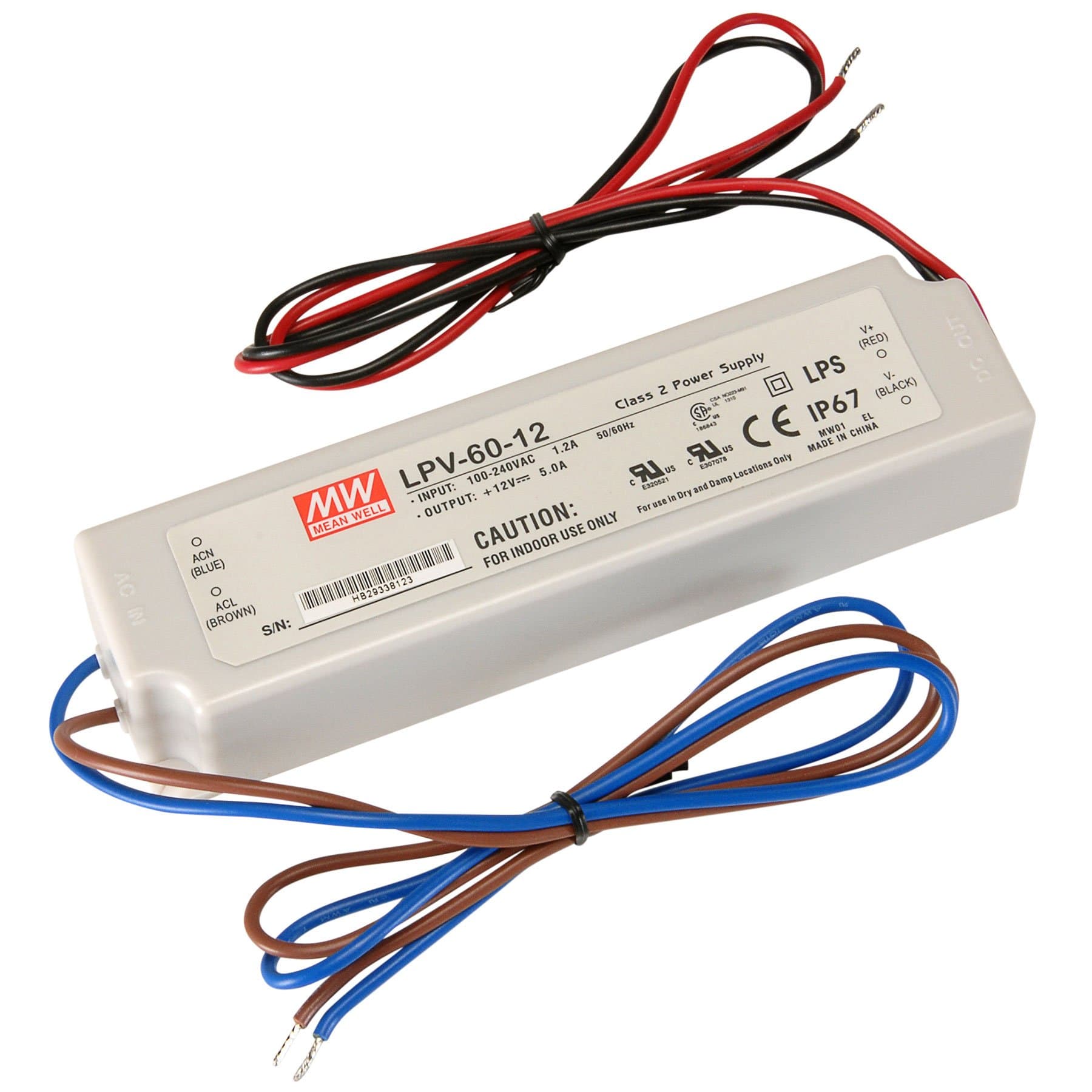 LPV-60-12 Sealed Panel Mount LPV Series AC-DC 12-Volt 5-Amp Power Supply with LED Driver