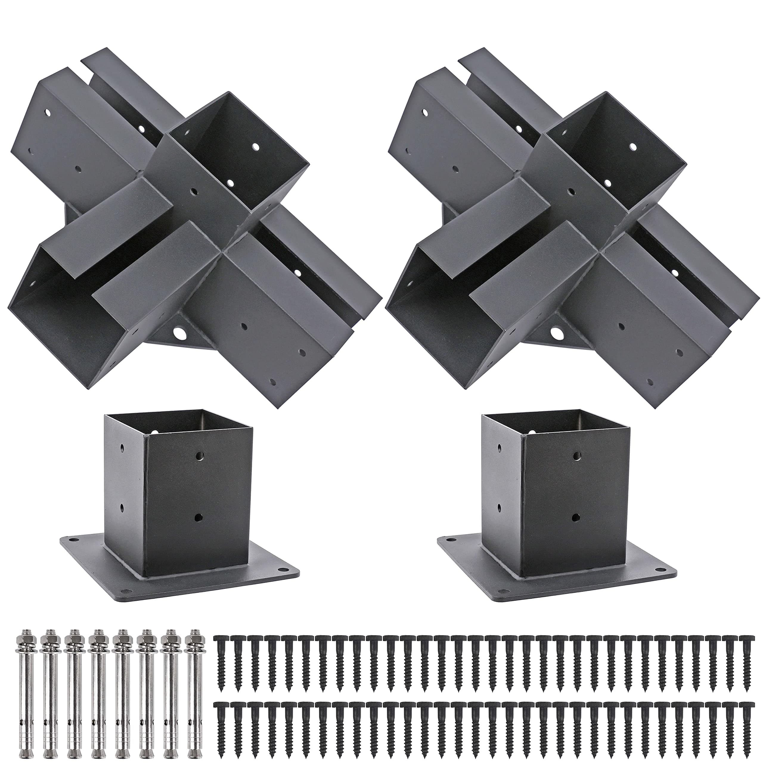 Antsky4-Way Right Angle Corner Bracket Kit - Stainless Steel, Includes 2 Brackets with Screws for Wood Beams & 2 Boots for 4x4 (3.5x3.5 Inch) - 2 Pack