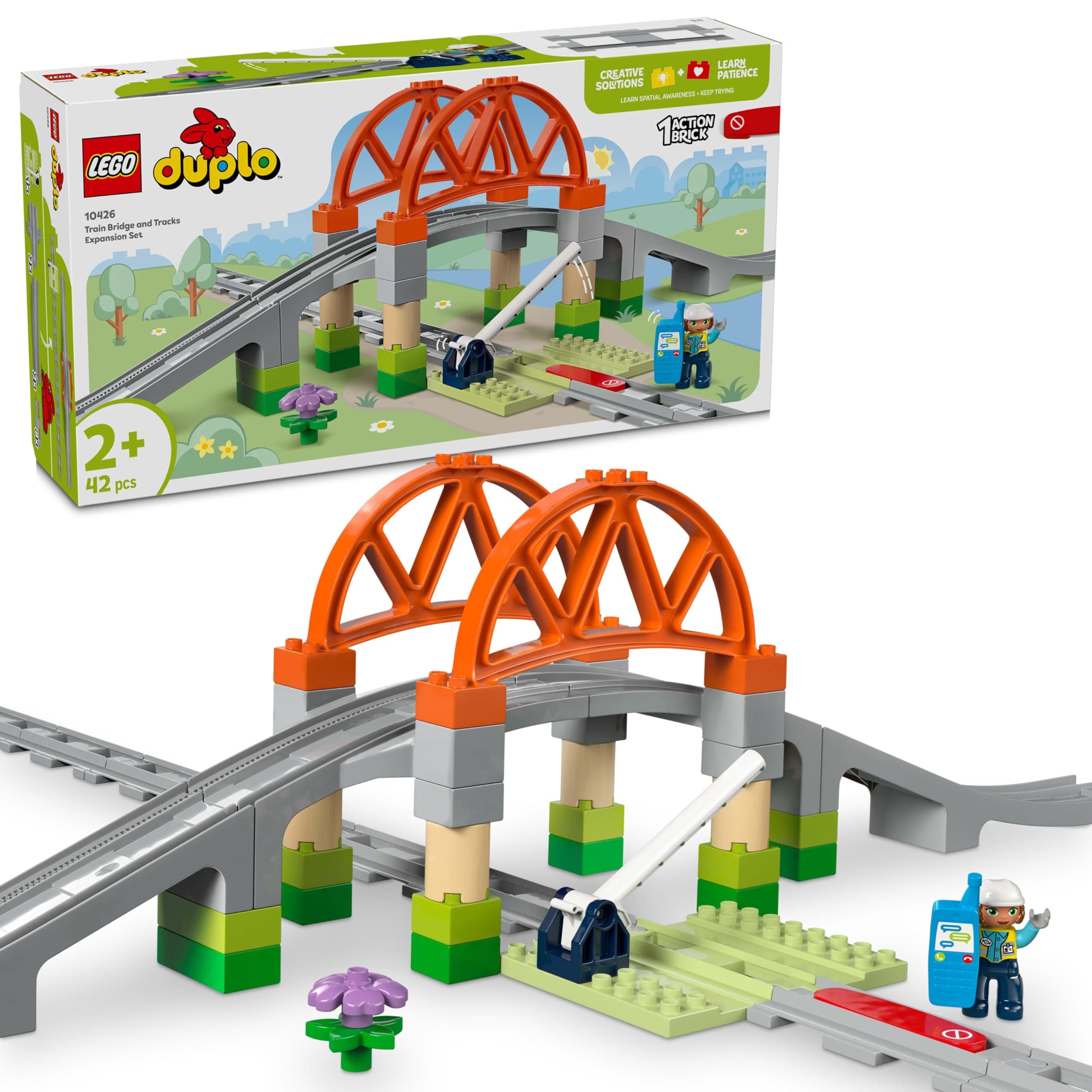DUPLO Train Bridge and Tracks Expansion Set, Educational Learning Toy for 2 Plus Year Old Toddlers, Boys & Girls, Build-and-Rebuild Creative Set Develops Fine Motor Skills 10426
