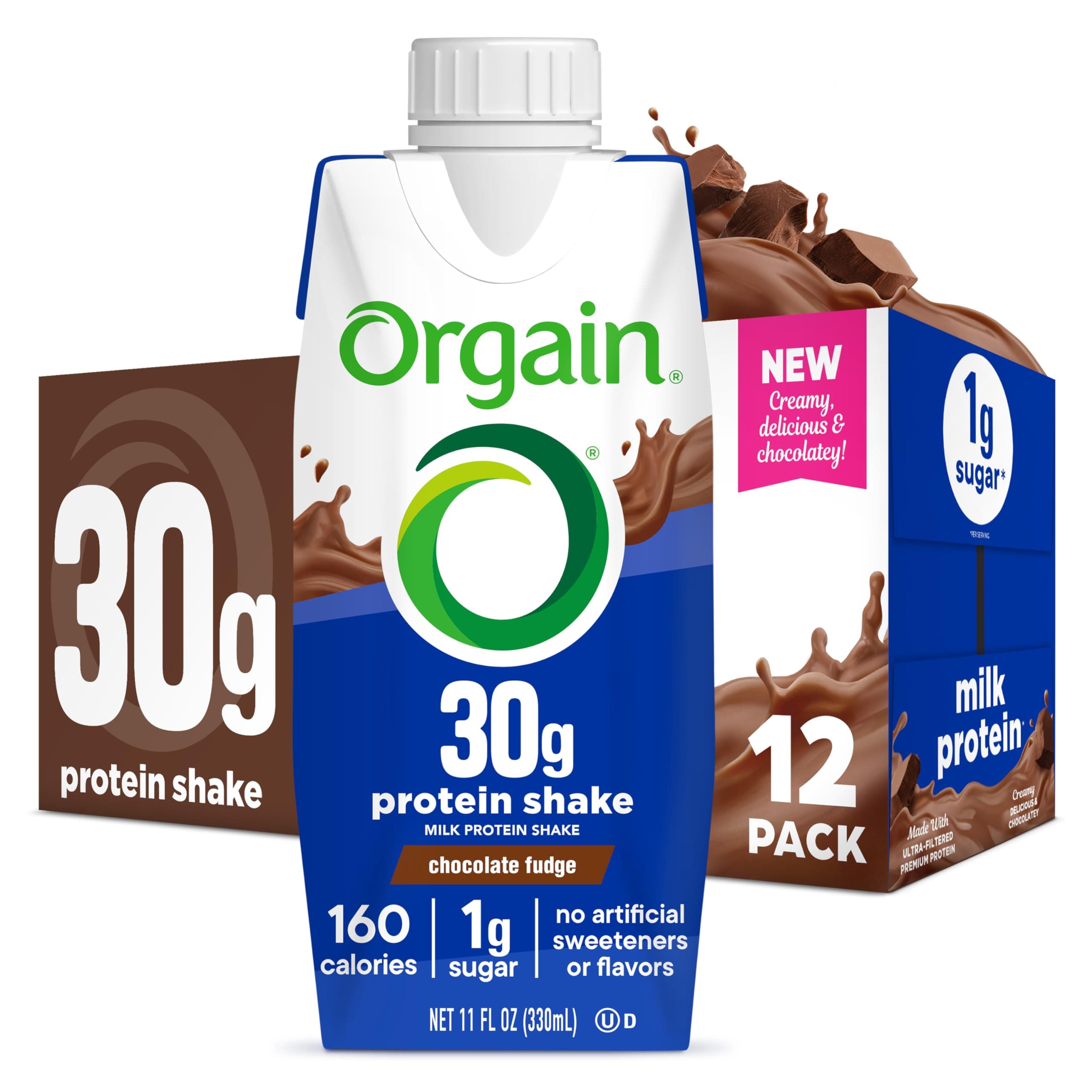 30g High Protein Shake, Dairy Isolate Milk Protein, Chocolate Fudge, 5g BCAAs, 1g Sugar Per Serving, Meal Replacement, Ready to Drink, Keto Friendly, Gluten-Free 11 Fl Oz (Pack of 12)