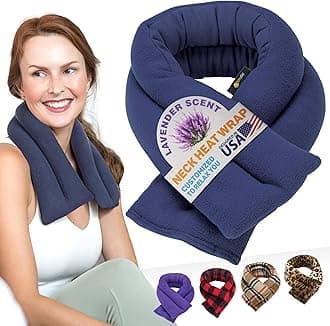 SunnyBay Microwave Heating Pad, Microwavable Heated Neck and Shoulder Wrap, Soothing Weighted Moist Heat or Ice Pack with Flaxseed and Lavender, 26x5 Inches, 2.5 lbs, Navy Blue