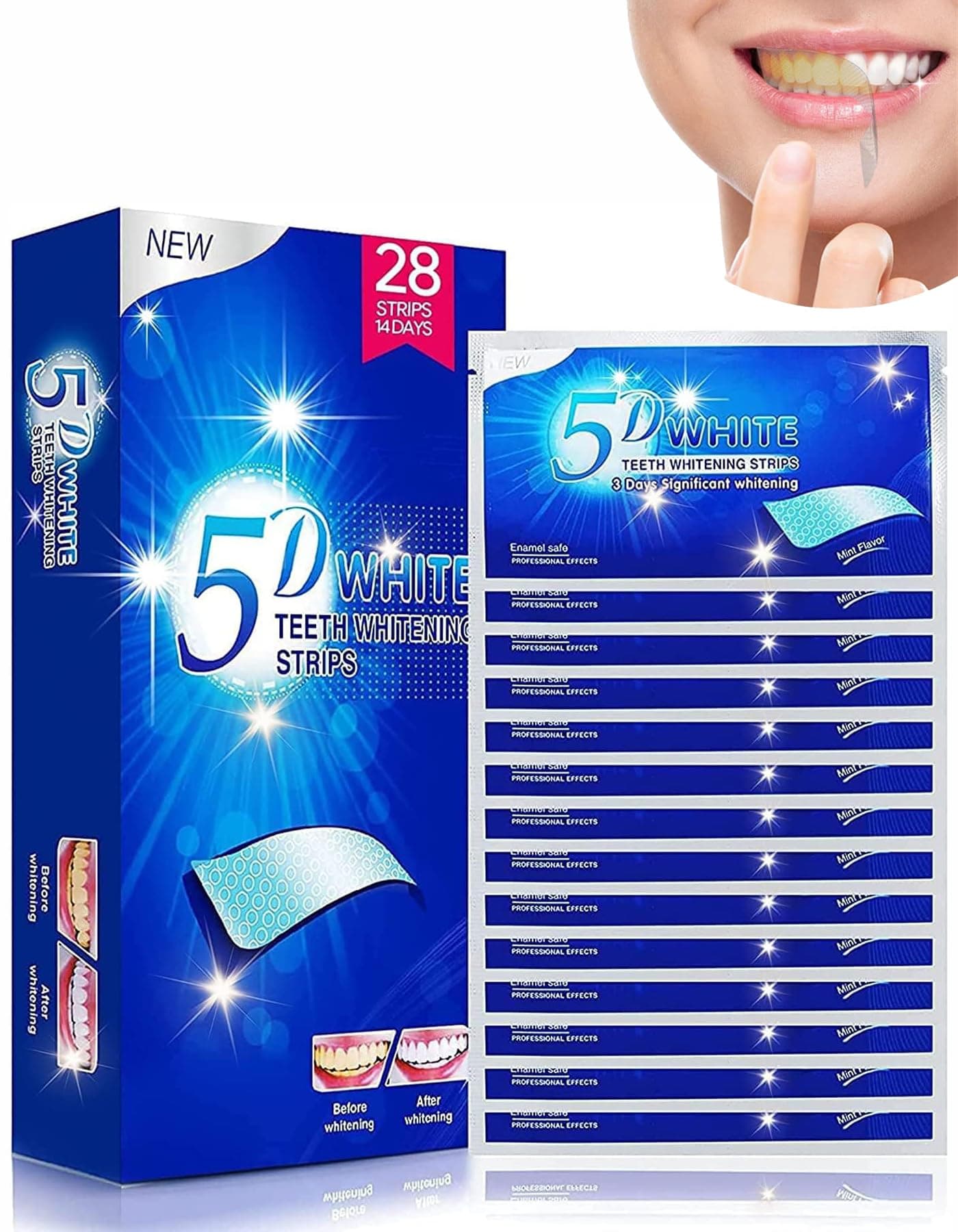 Teeth Whitening Strips, 5D Tooth Whitening Kits, Safe Effective NonSensitive Home Teeth whitening Strips, Premium Teeth Whitening Strips for Removing Stain, 14 Sets 28pcs