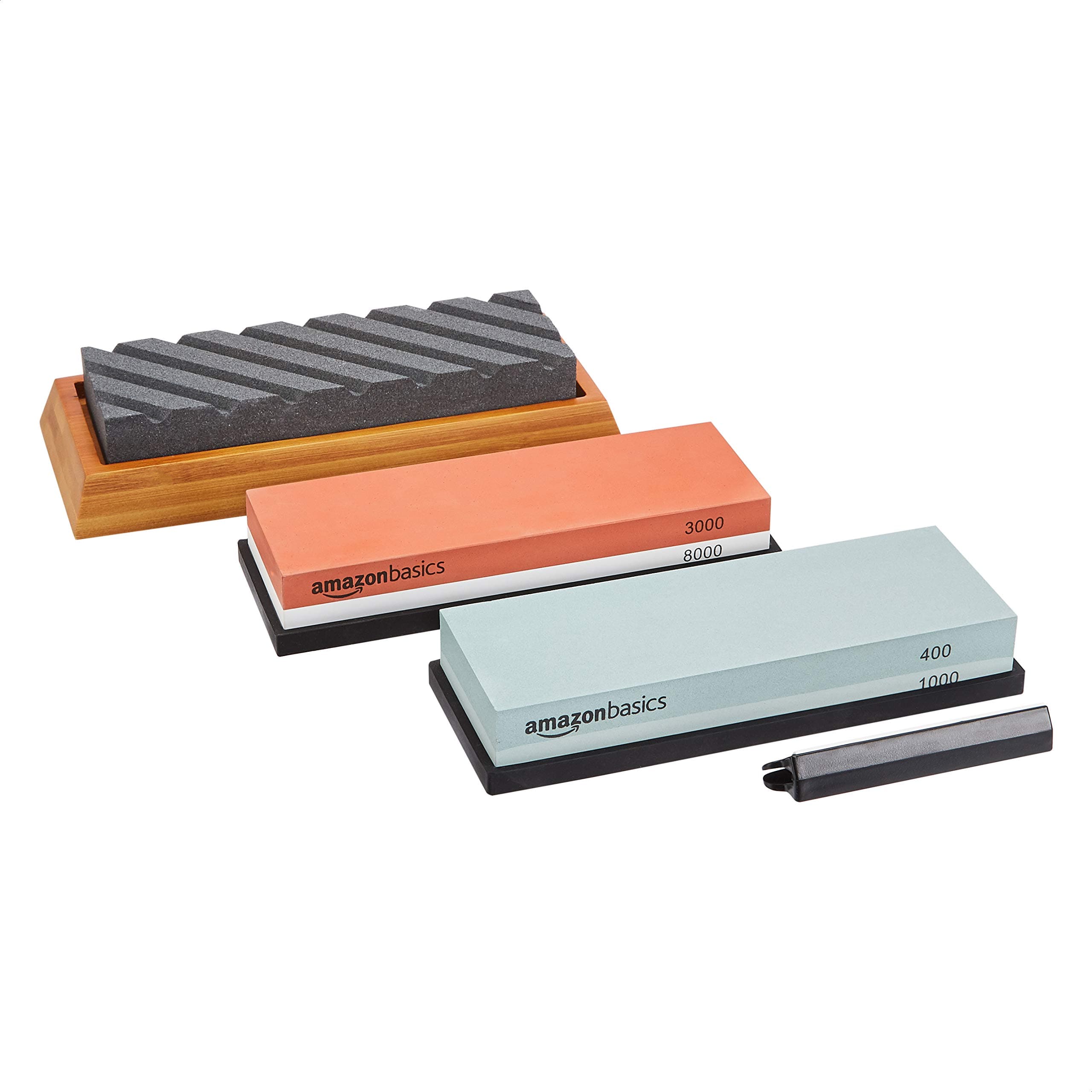 Knife Sharpening Whetstone Kit, Dual-Sided 400/1000 and 3000/8000, Flattening Stone & Non-Slip Bamboo Base, Multicolored