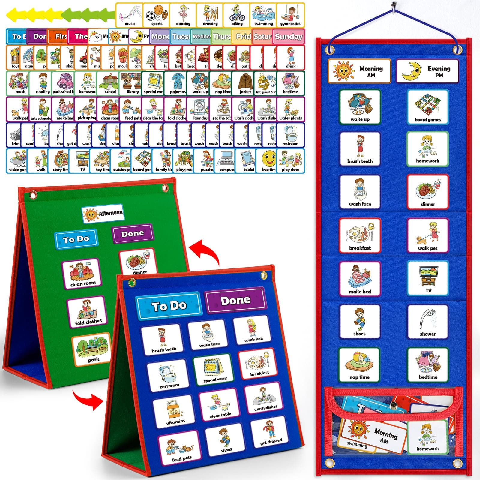 Torlam Visual Schedule for Kids Chore Chart, Morning Bedtime Routine Chart for Toddlers, Responsibility Daily Schedule Board Communication Cards Autism Learning Materials for Home School, 86 Cards