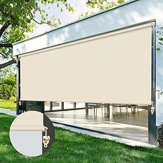 ZY Blinds Exterior Blackout Cordless Window Blinds, Waterproof Beige Fabric Outdoor Roller Shades, Sunlight Protection Pull Shade Privacy Screen for Deck, Porch, Balcony, Backyard