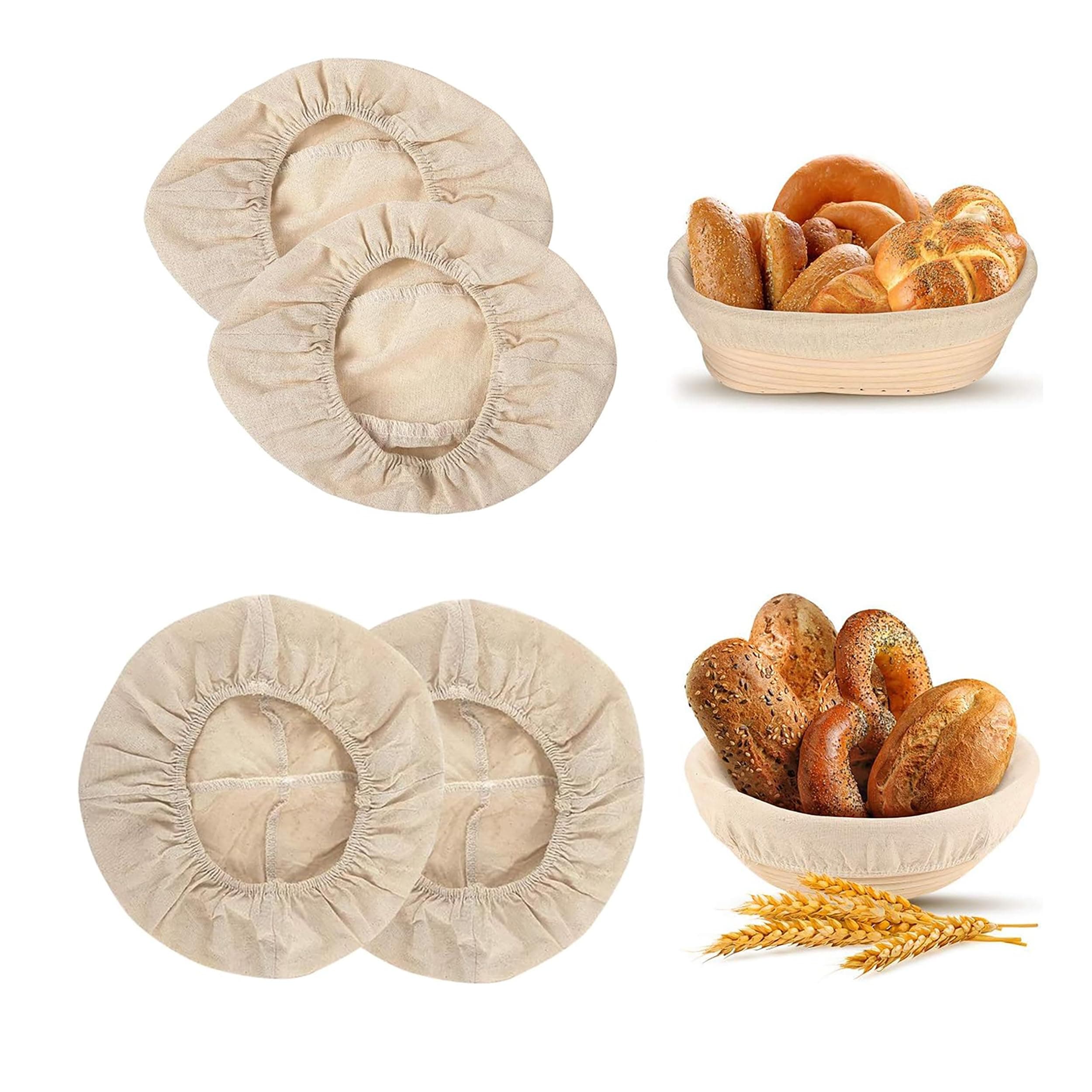 MJRlrifa 4 Piece Round Bread Prep Basket Fabric Liners, 2 Piece 10 Inch Oval and 2 Piece 9 Inch Bread Prep Basket Fabric Liners, Sourdough Bread Prep Basket.