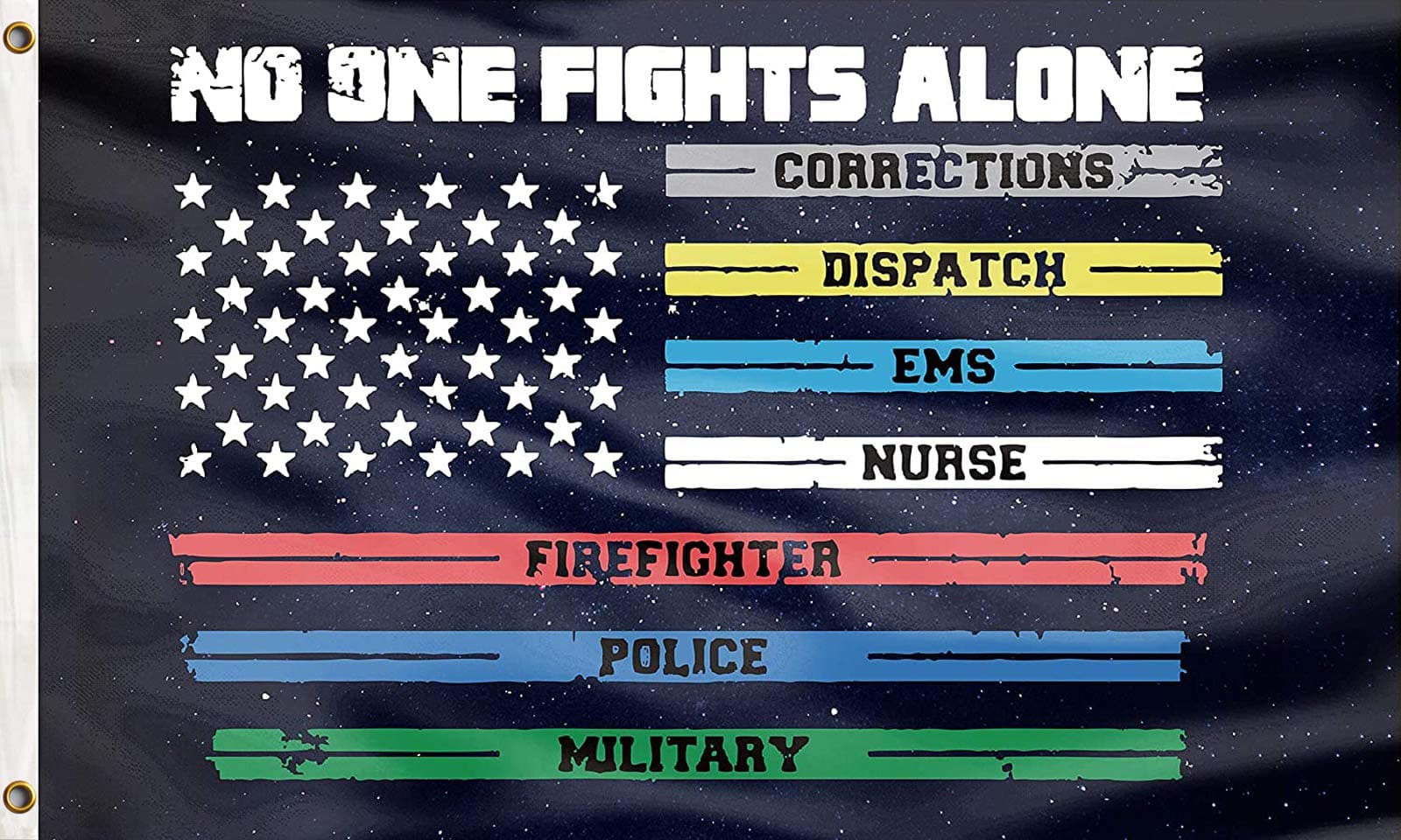 No One Fights Alone First Responders Flag Multi Line US American Flags Paramedic Correctional Officer Military Police Fire Fighters Supporter Lawn Yard Decor Indoor Outdoor Banner 3x5 Feet