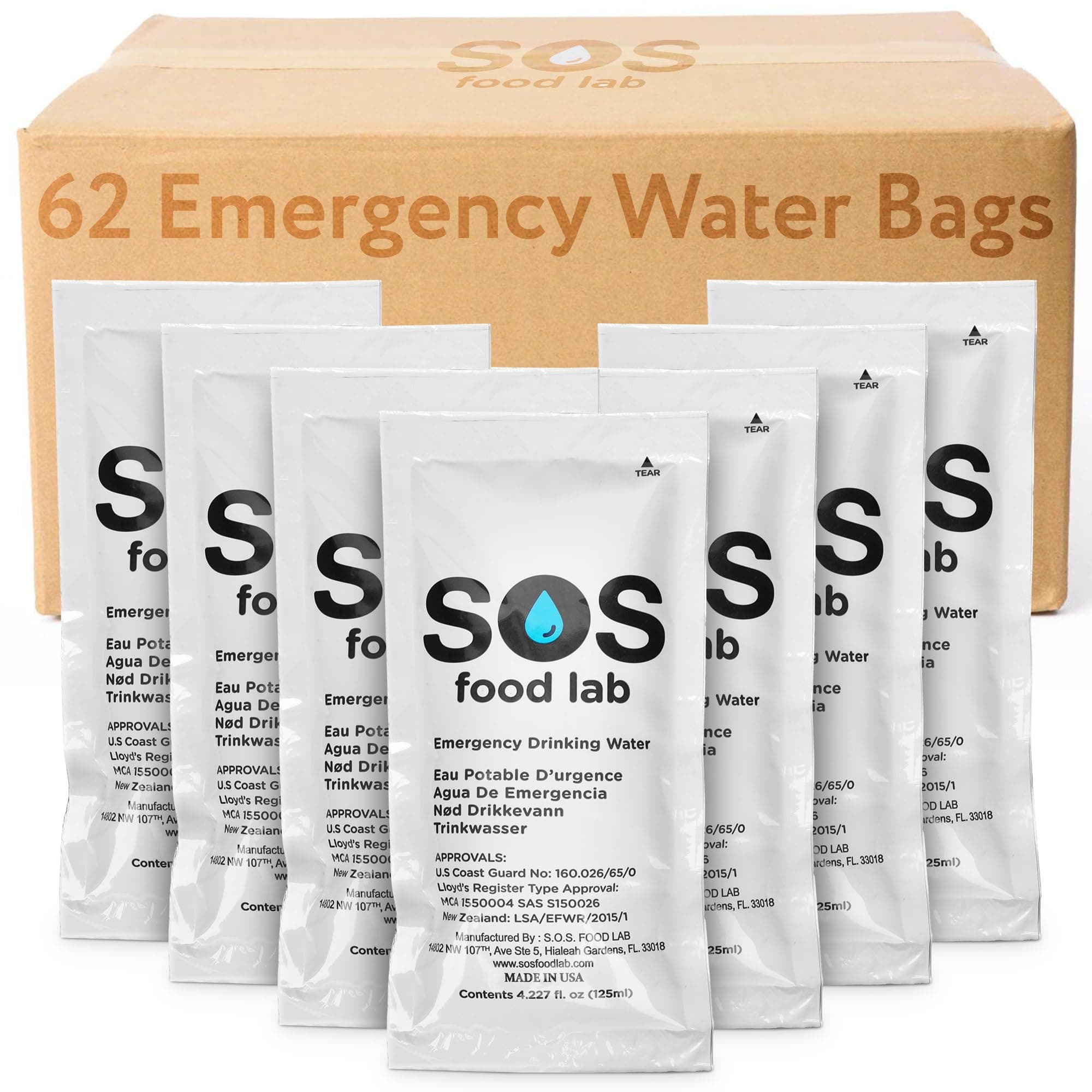 S.O.S Emergency Drinking Water – 62 Packets (4.22 oz Each) – 5-Year Shelf Life, Disaster Preparedness Supply, Portable Survival Water with Usage Tips – Ideal for Home, Car, Hiking, Camping