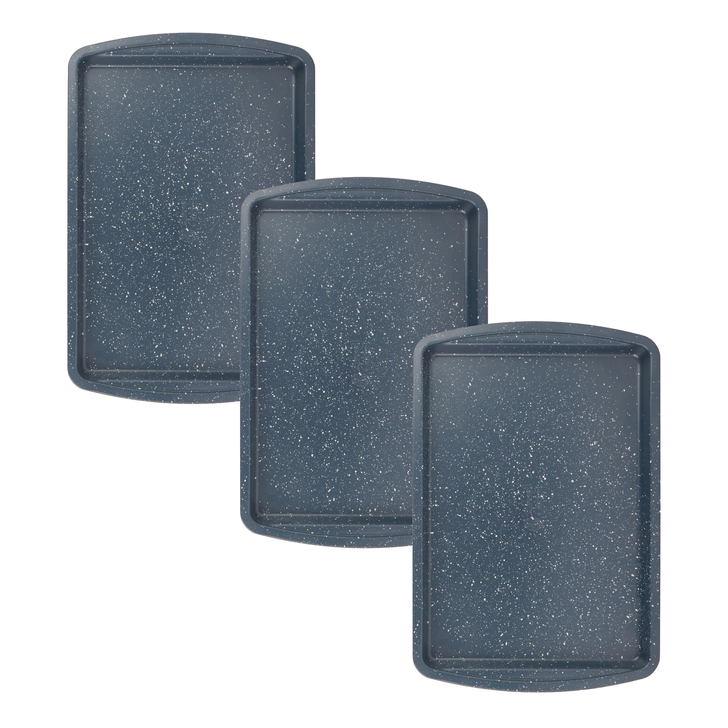 COMBO-8615A Nightfall Stone 38 cm Baking Tray Set - Set of 3 Non-Stick Oven Tray, Oven Safe Up to 220°C, Oven Sheet for Biscuits, Cookies & Chips, Carbon Steel Bakeware, PFOA Free, Blue