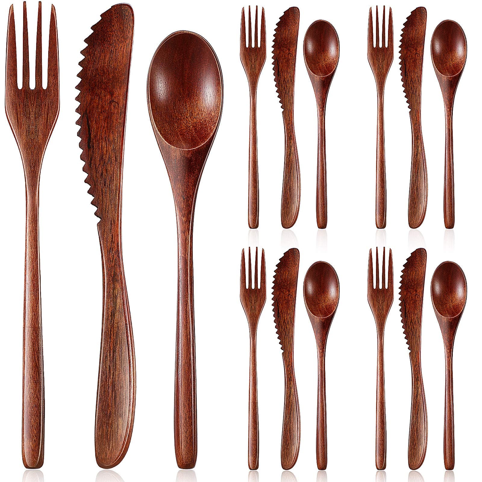 Geiserailie Wooden Cutlery Set For Dinner, Kitchen Flatware Tableware Utensil Set Includes Spoon, Fork, Knife (12 Pieces)