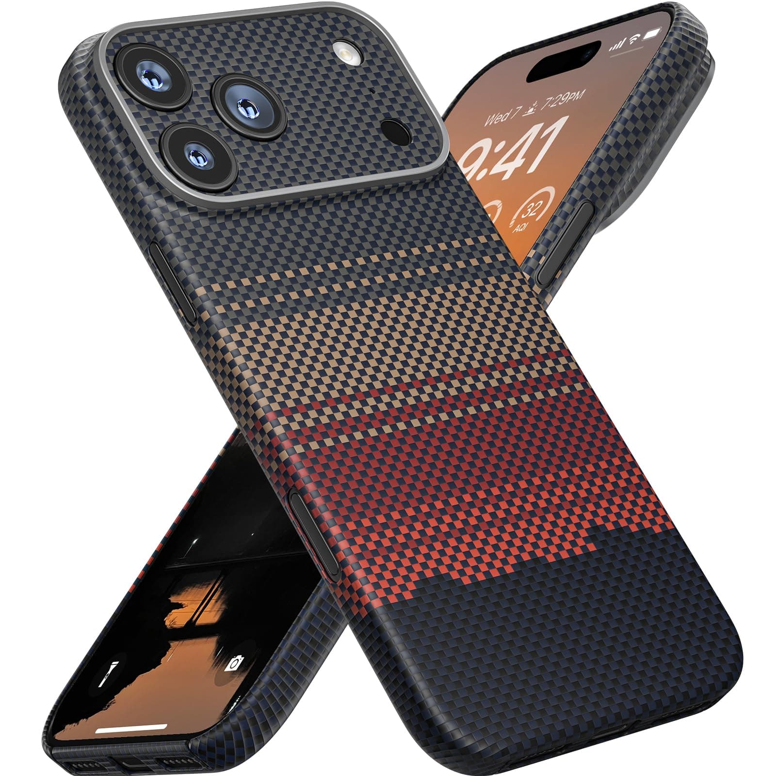 Real Aramid Fiber for iPhone 17 Pro Max Case, [NO-case Feeling] Aramid Fiber with 0.5mm Slim Case for iPhone 17 Pro Max Thin and Minimalist Design Afterglow Series, Rays of The Setting Sun