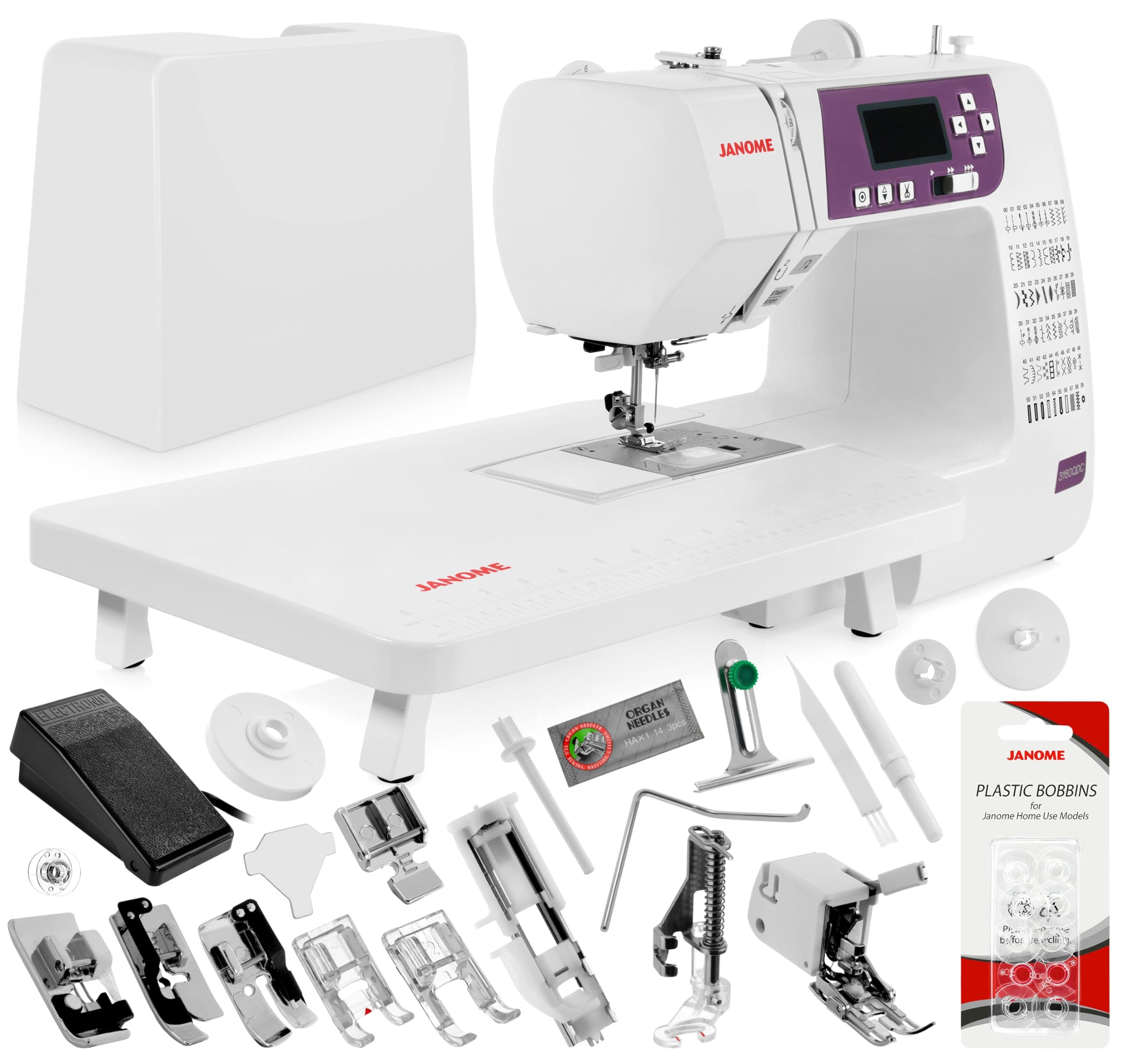 Janome 3160QDC-G Computerized Quilting and Sewing Machine Bundle - Includes Bonus Quilt Kit (Even Feed Foot, Open Toe Darning Foot, 1/4" Seam Foot and More) + 10-Pack Genuine Janome Bobbins
