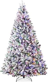 Best Choice Products Pre-Lit Artificial Christmas Tree 12ft Snow Flocked Pine Tree, 2-in-1 White and Multicolor LED Lights, Full Snowy Appearance