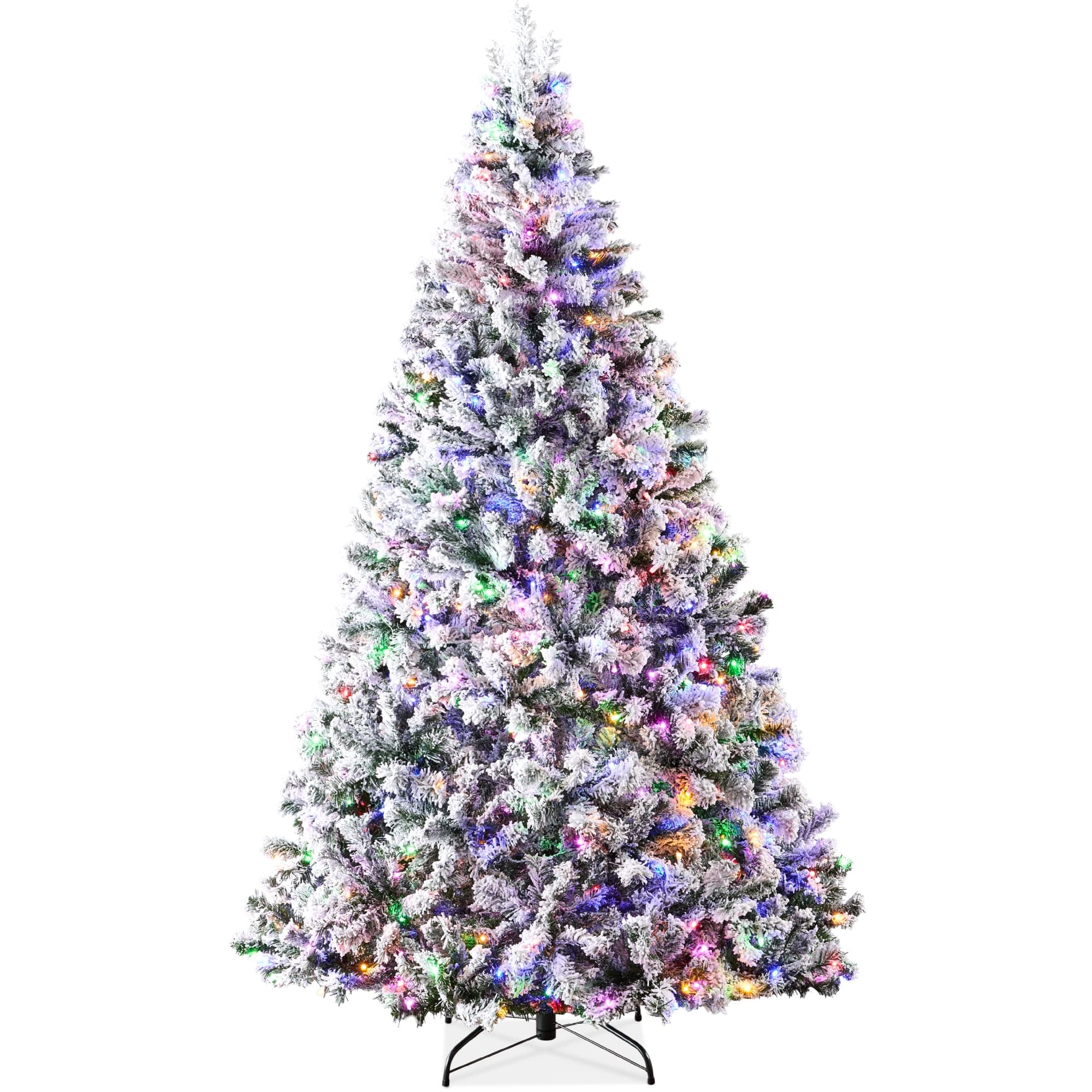 Pre-Lit Artificial Christmas Tree 4.5ft Snow Flocked Pine Tree, 2-in-1 White and Multicolor LED Lights, Full Snowy Appearance