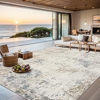Area Rugs Living Room Rug - 4x6 Washable Modern Abstract Soft Neutral Non-Slip Carpet Large Indoor Floor Stain Resistant Thin Carpets for Bedroom Dining Room Farmhouse Nursery Home Office Multi