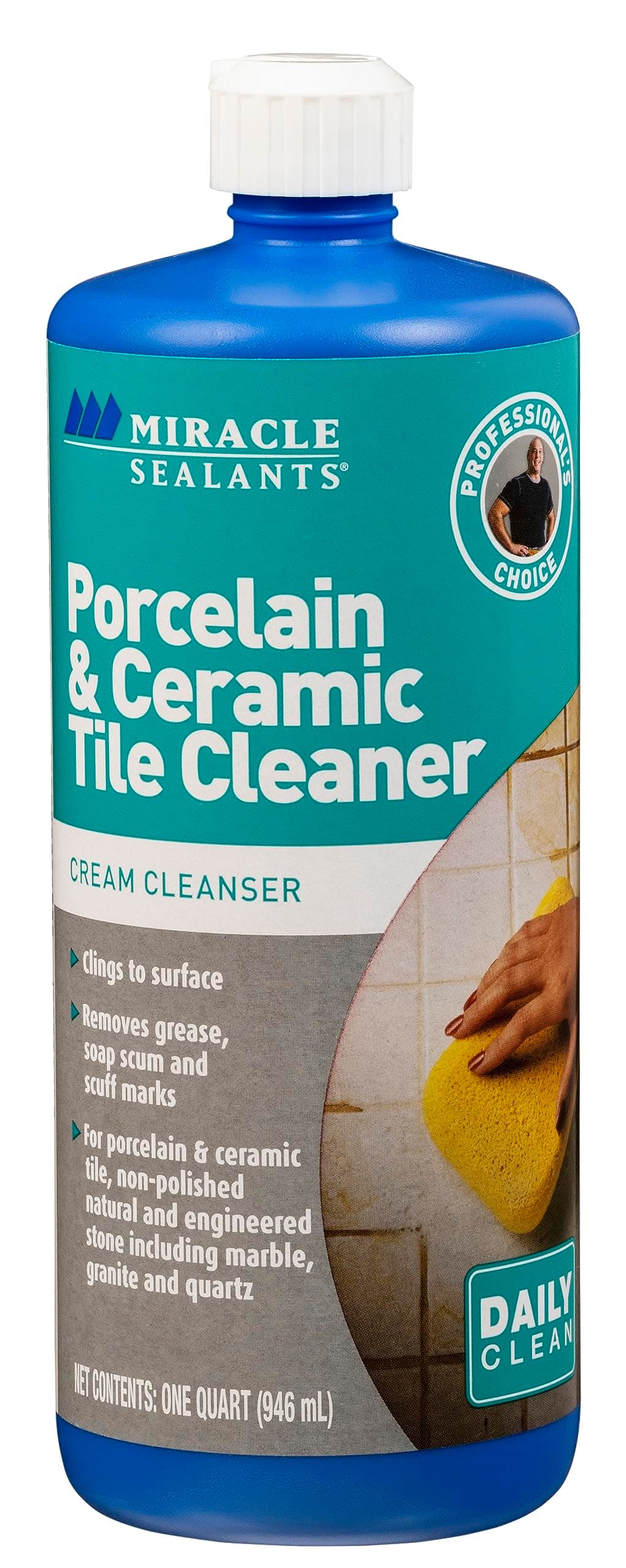 Miracle Sealants Porcelain & Ceramic Tile Cleaner, Scrubbing Compound for Tile, Stone, Glass, Dirt, Stain & Hardwater Spot Remover, Quart