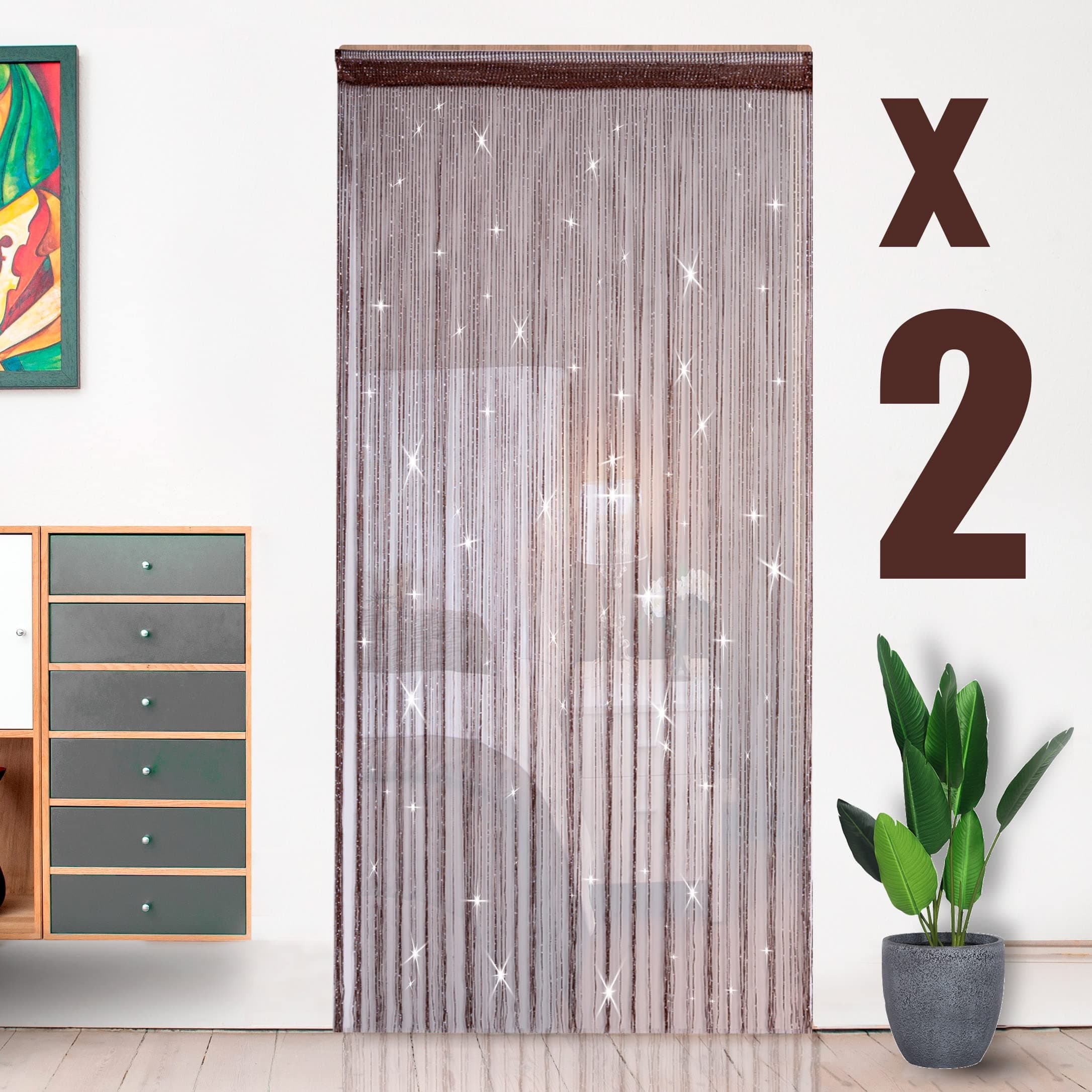 Hysenm 2 Pack 39 x 79 Inch Beaded Curtain String Door Curtains, Hippie Room Decor Closet Beaded Curtains for Doorway, Room Divider Privacy Decor, Boho Home Decoration for Bedroom, Party, Brown