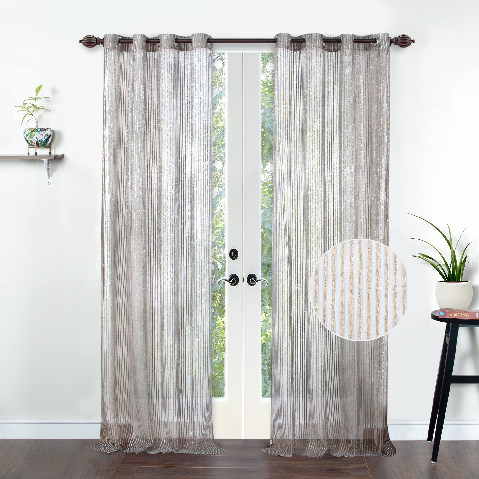 Deco Window Polyester Sheer Curtains 7 feet Long Set of 2, (Eyelet,Black, 4X7FT) Curtains for Bedroom and Living Room