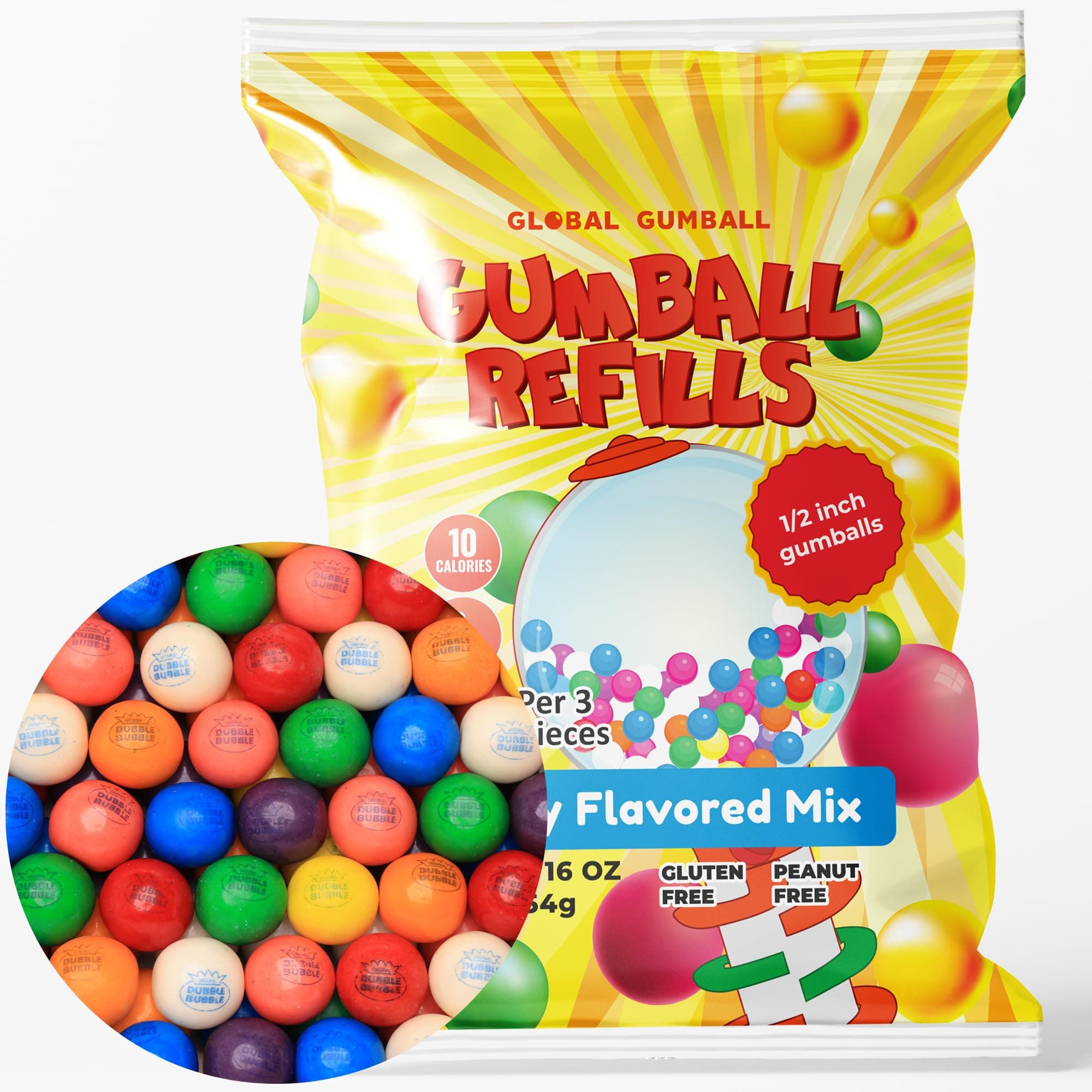 Global Gumball s for Machine - 0.5 Inch Mini s for Kids - Machine Refills - 1 LB Chewing Gum - Fruit Flavored Bubble Gum