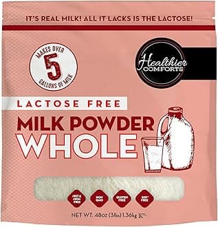 Healthier Comforts Lactose Free Whole Milk Powder | Non-GMO, rBST Hormone Free, Kosher, Gluten Free, No Fillers | Baking, Coffee Creamer, Shakes, Pantry Staple, Camping | Makes Over 5 Gallons (3 lb)