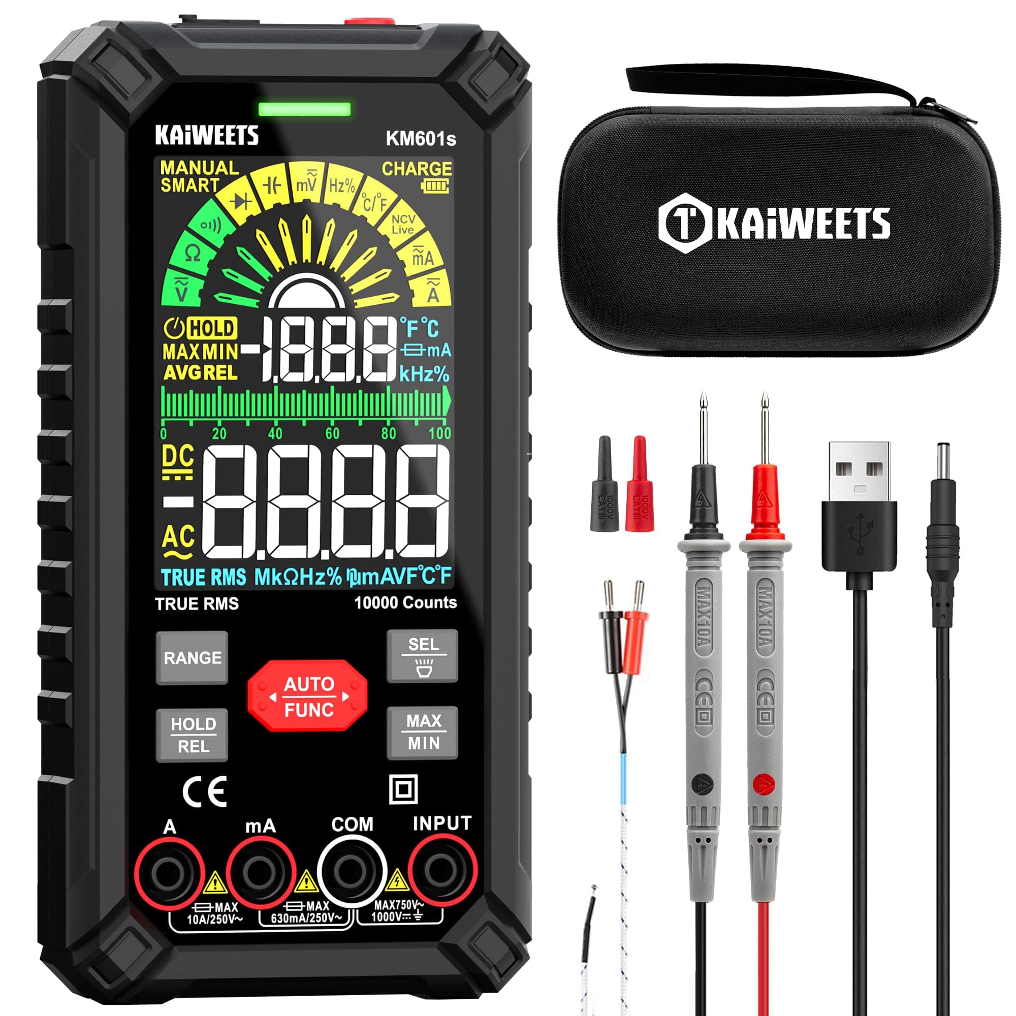 KAIWEETS 10000 Count Multimeter, True RMS Automatic Range Rechargeable Digital Multimeter, Smart Ammeter Voltage, Current, Resistance, Continuity, Frequency Electrical Tester