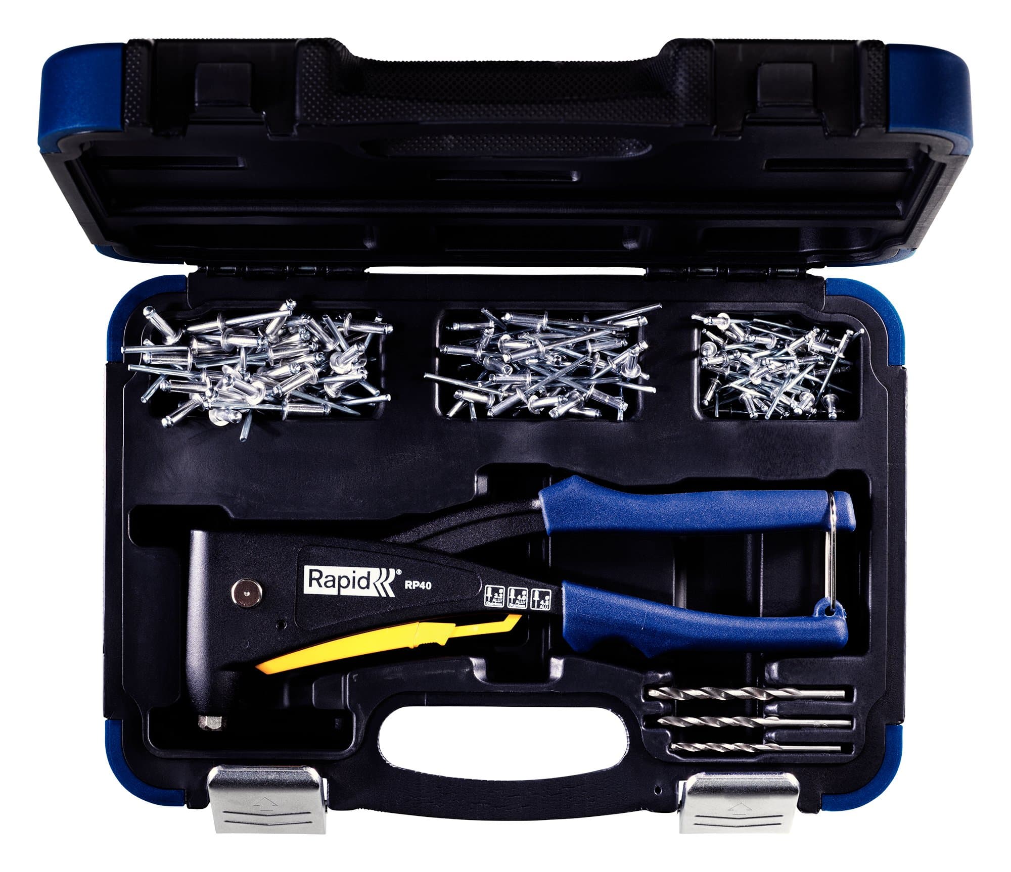 RP40 MULTI Riveter with Case and 3 Drills, Multi Nozzle Hand Riveter, Smart Caliber, Soft Grip Handle, 150 Rivets Included (5001127)