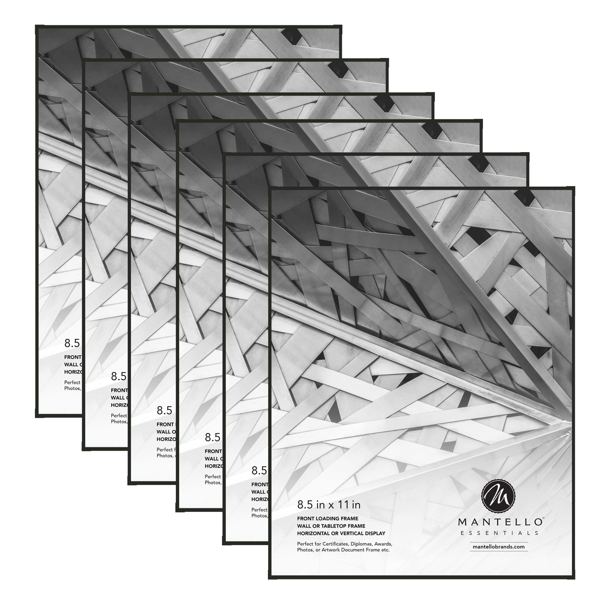 Mantello Front Loading Picture Frame 8.5x11 Inch, Black, 6-Pack, Certificate Diploma Document Frame