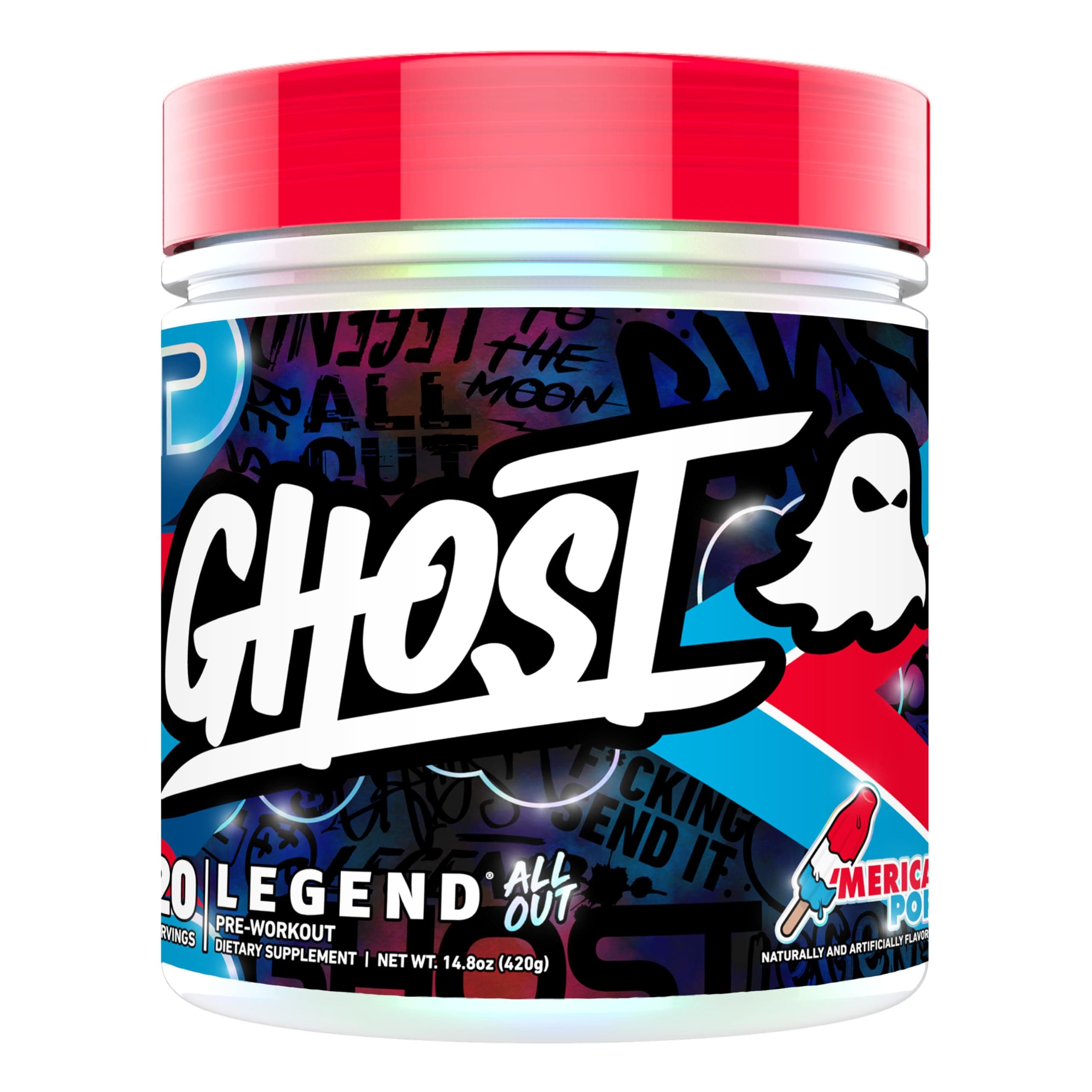- GHOST Legend All Out Pre-Workout Powder, 'Merica Pop - 20 Servings - Pre-Workout Supplement for Men & Women - Energy & Pumps - Caffeine, Citrulline, Beta Alanine, Betaine & NO3-T