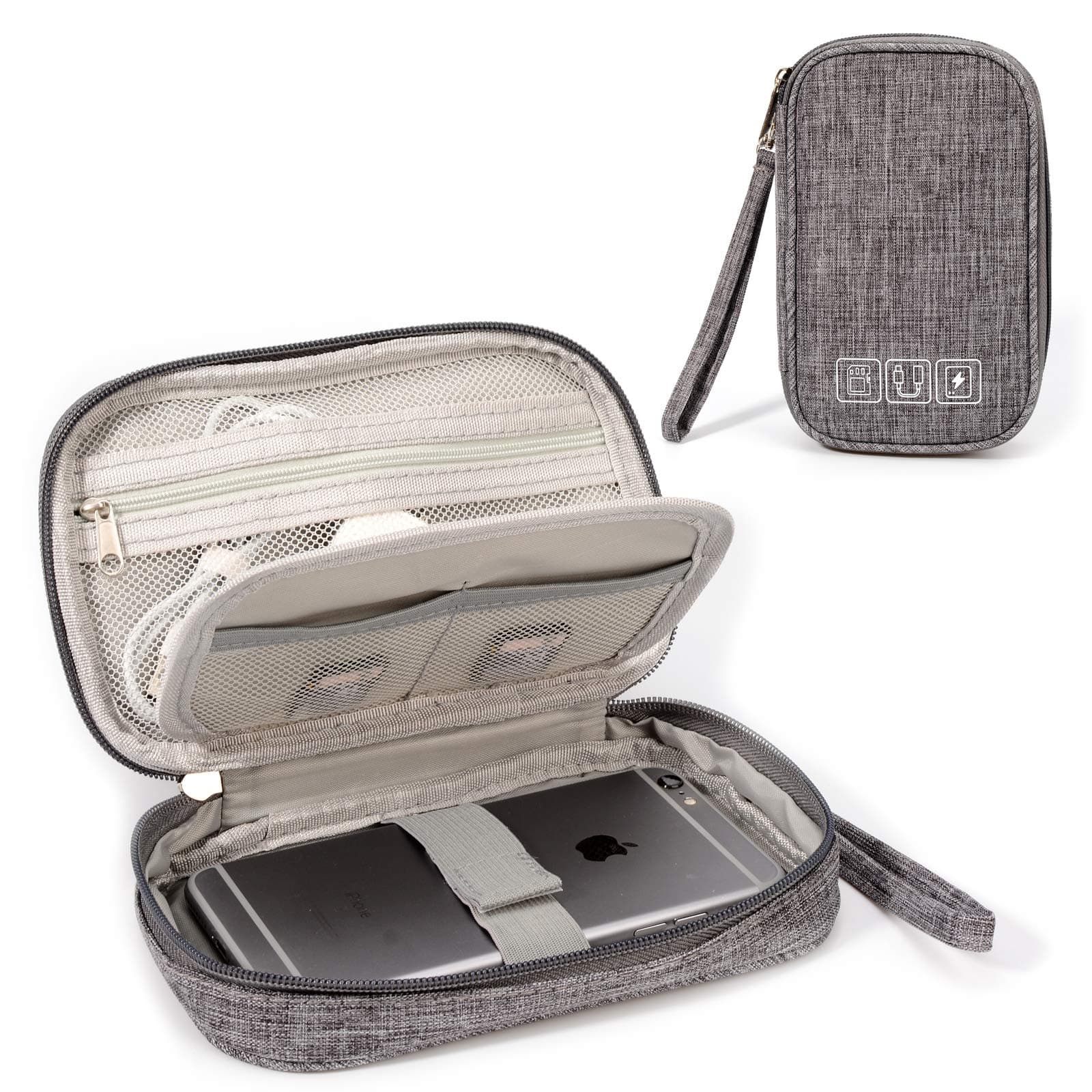 YLQPPortable Travel Universal Cable Organizer Electronics Accessories Bag, Electronic Organizer Small Digital Gadgets Carrying Case Pouch for USB Cord, SD Cards, Earphone, Power Bank (Grey)