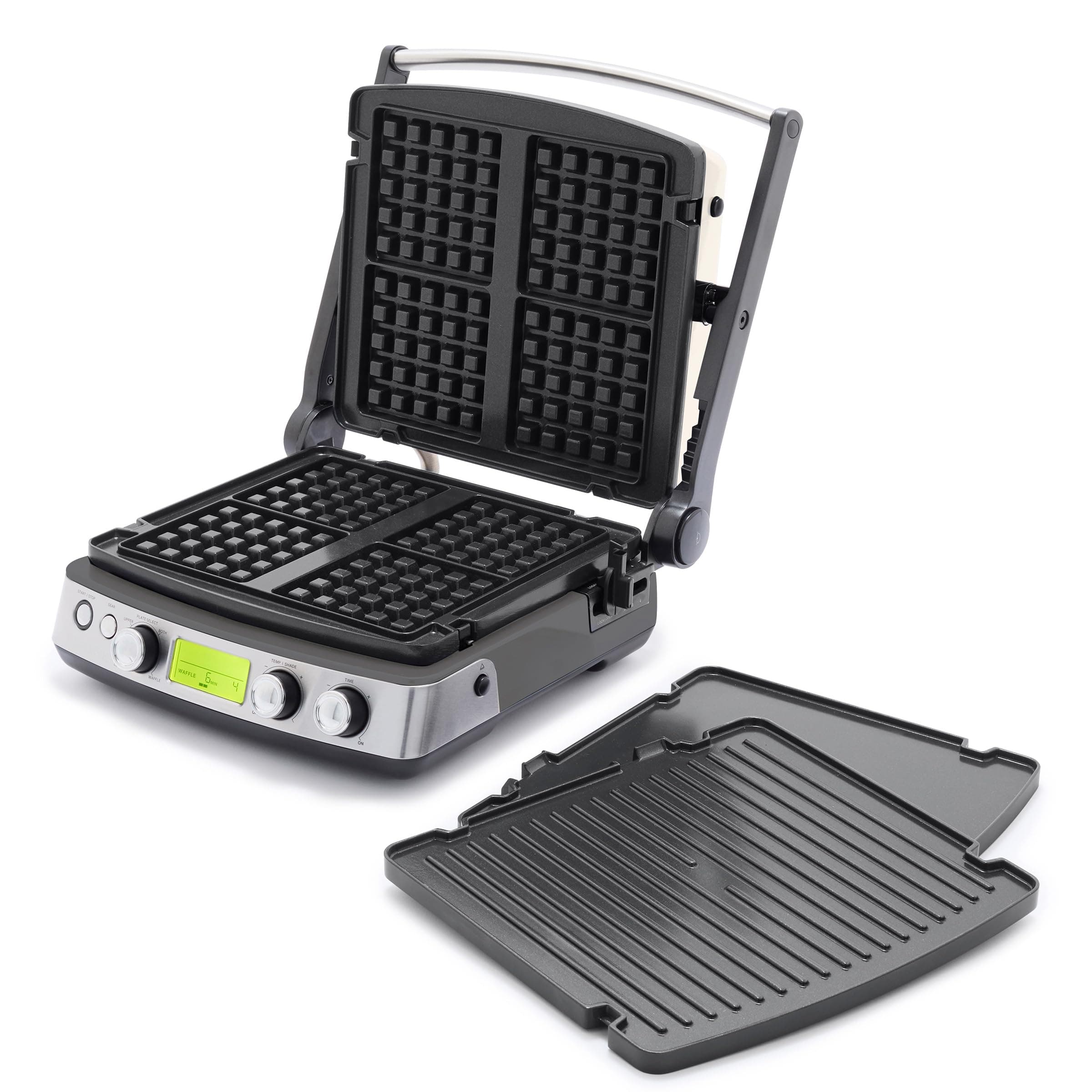 GreenPan Elite 7-in-1 Multi-Function Contact Grill & Griddle, Healthy Ceramic Nonstick, Grill & Waffle Plates, Adjustable Shade & Shear, Closed Press/Open Flat Surface, PFAS-Free, Graphite