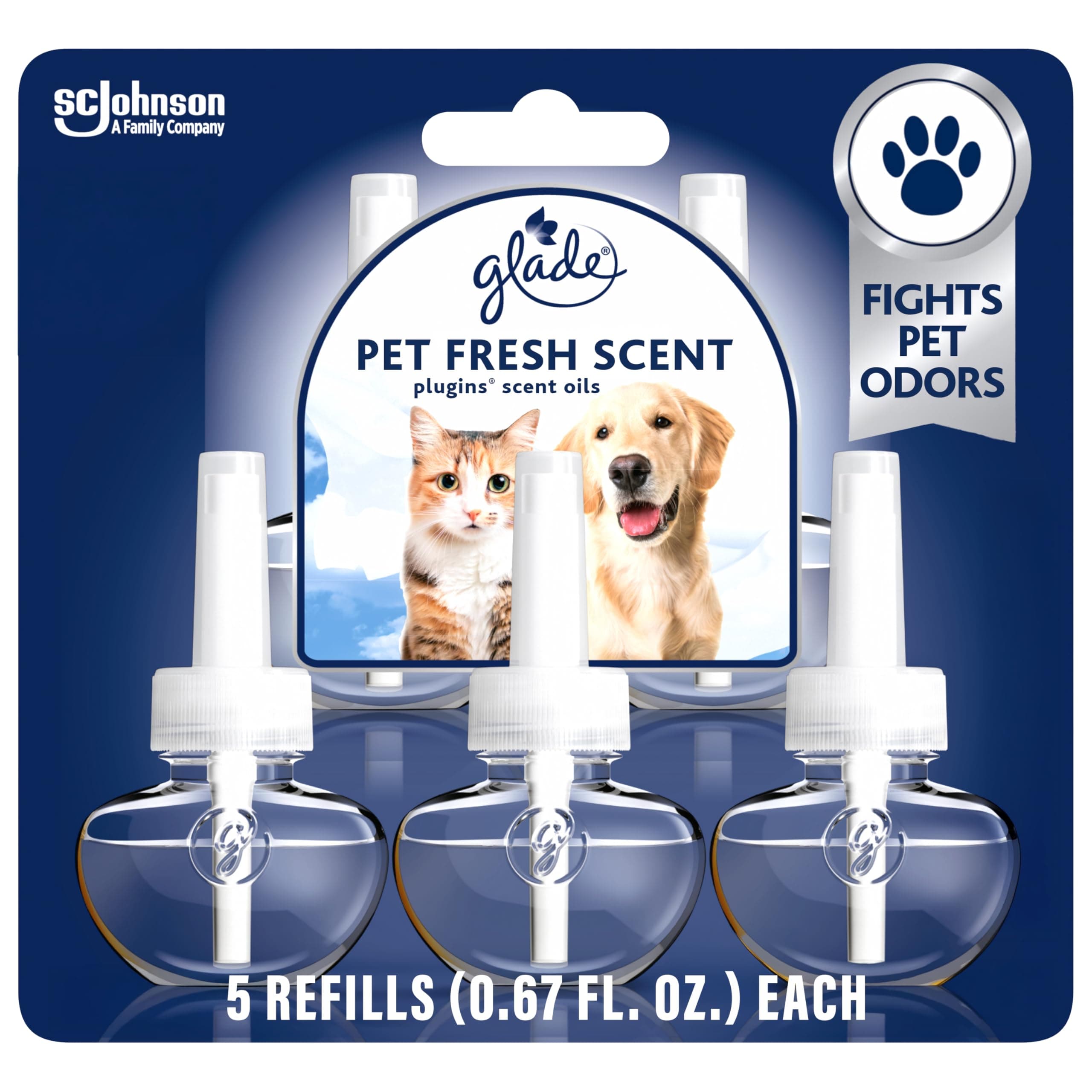 PlugIns Refills Air Freshener, Pet Fresh Scent, Scented and Essential Oils for Home and Bathroom, 0.67 Fl Oz, 5 Count
