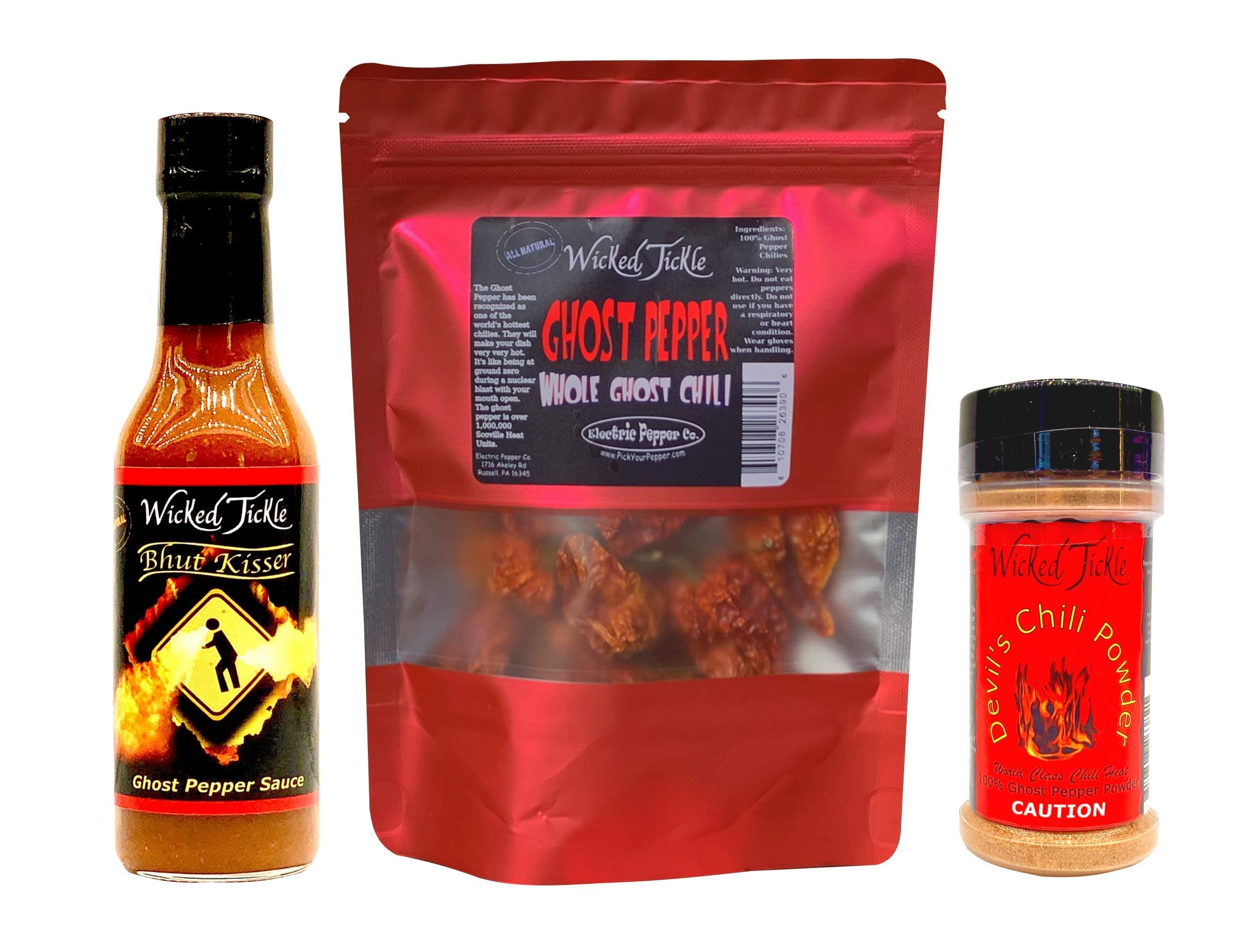 Wicked Tickle Ultimate Ghost Pepper Gift Set – Hot Sauce, Powder & Whole Peppers