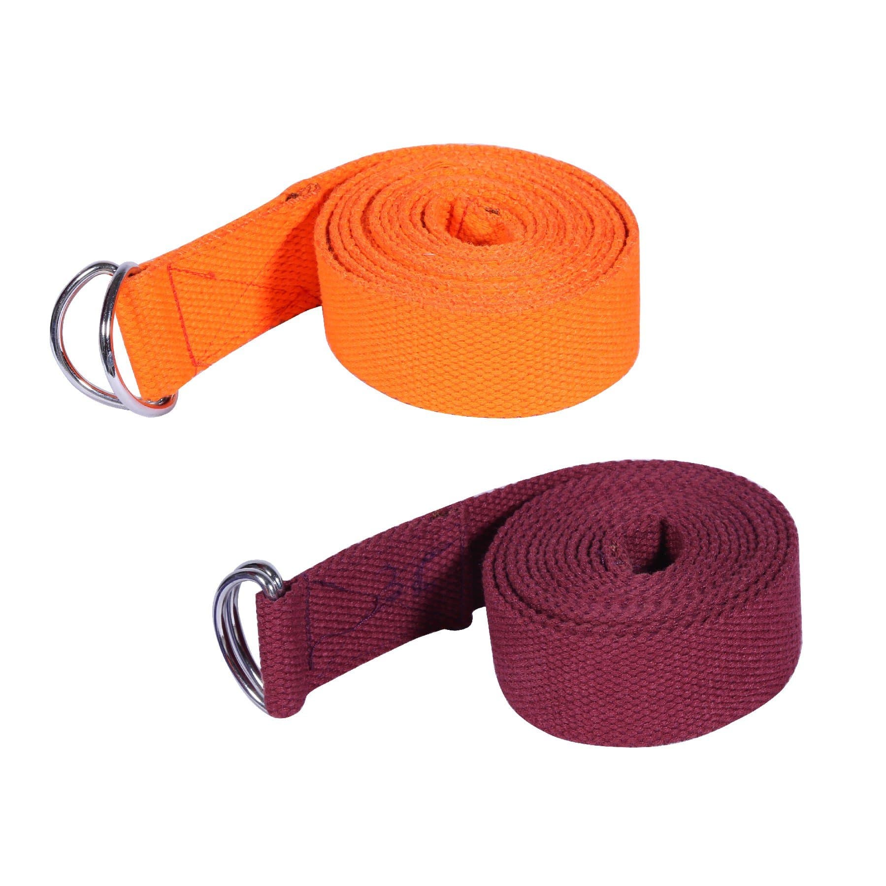 Footmate 8 FT Long Pack-2 Yoga Belt For Exercise, Durable Material With Adjustable D-Ring Buckle, Props Rops For Safe- Challenging Yoga Posture, Orange Maroon Yoga Strap For Men-Women-Width- 1.5 inch