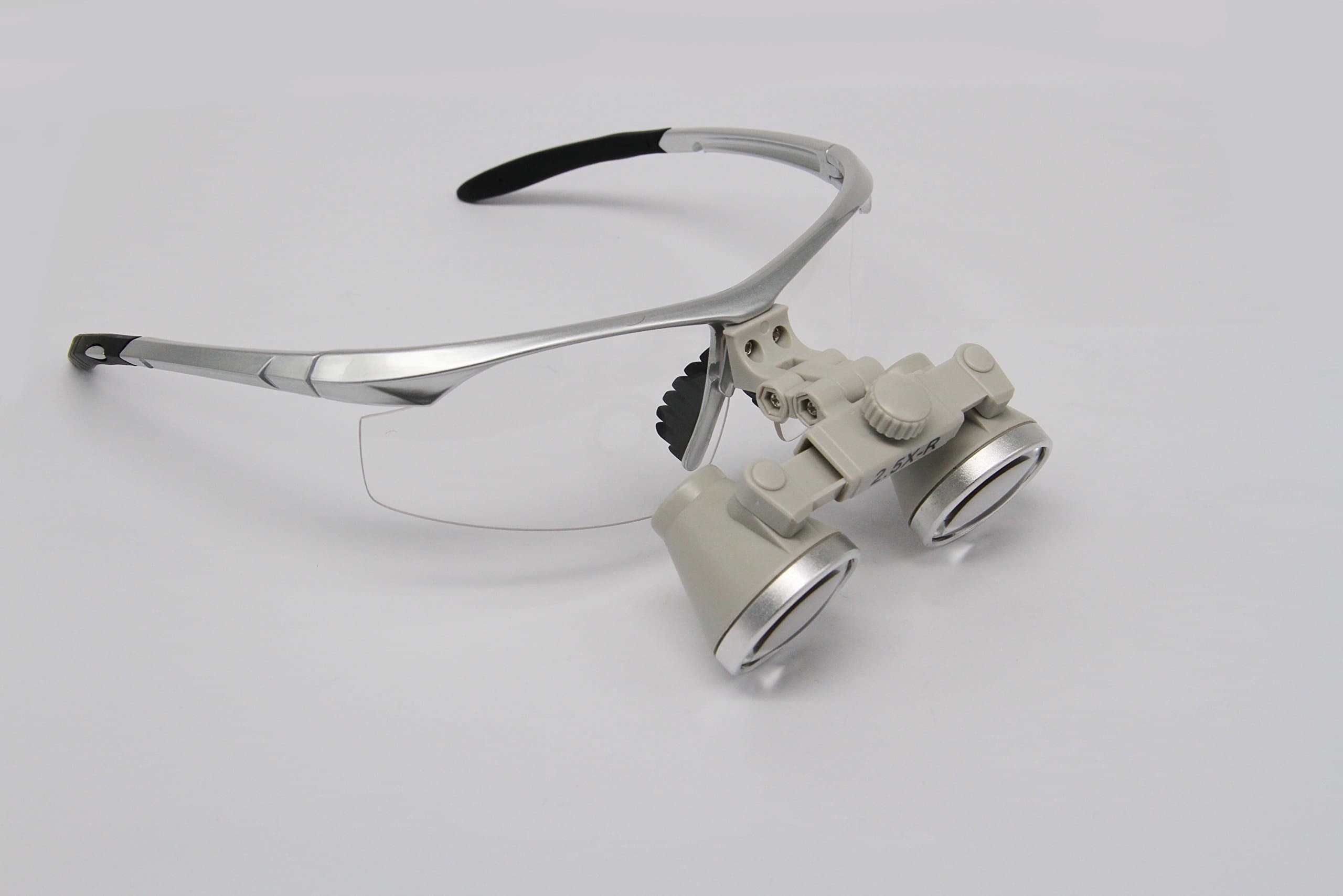 Ymarda Optics CH2.5X Dental loupes with Nice Looking for Beginner (2.5X Magnifier with Different Working Distances) (L (440-540mm) with Silver Frame