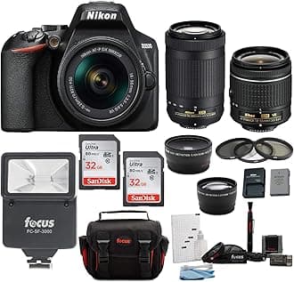 Nikon D3500 DSLR Camera with AF-P 18-55mm and 70-300mm Zoom Lenses with Total of 64GB Card (2 X 32) and Accessory Bundle