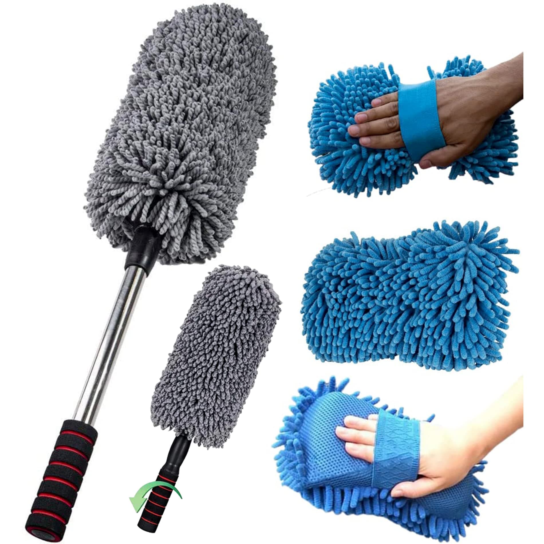 TESLET Lint-Free Feather Microfiber Non-Scratch Duster with Extension Pole For Cleaning Roof Car Wash