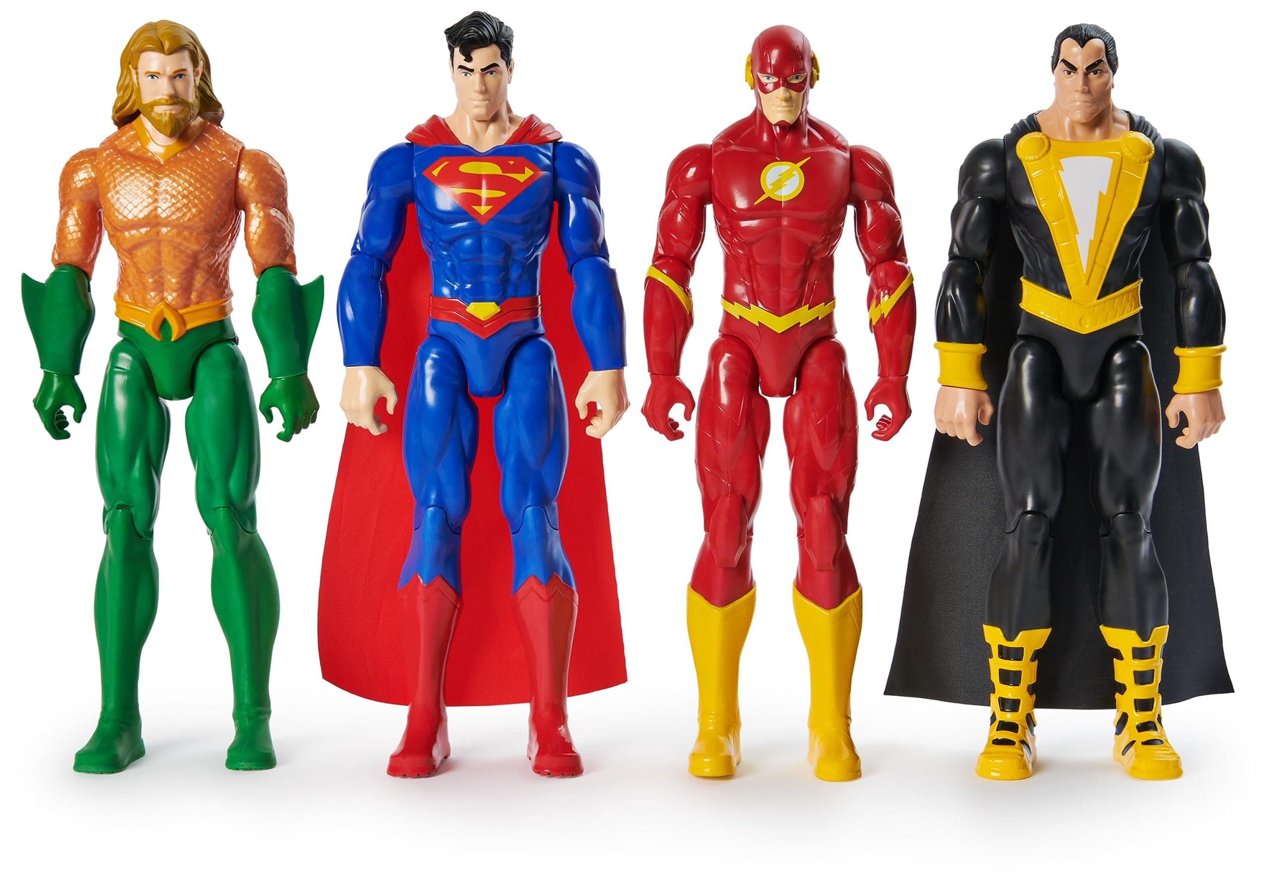 Action Figure 4-Pack, Aquaman, Superman, The Flash, Black Adam, 30.48cm, Collectible Superhero Kids’ Toys for Boys and Girls, Ages 3+