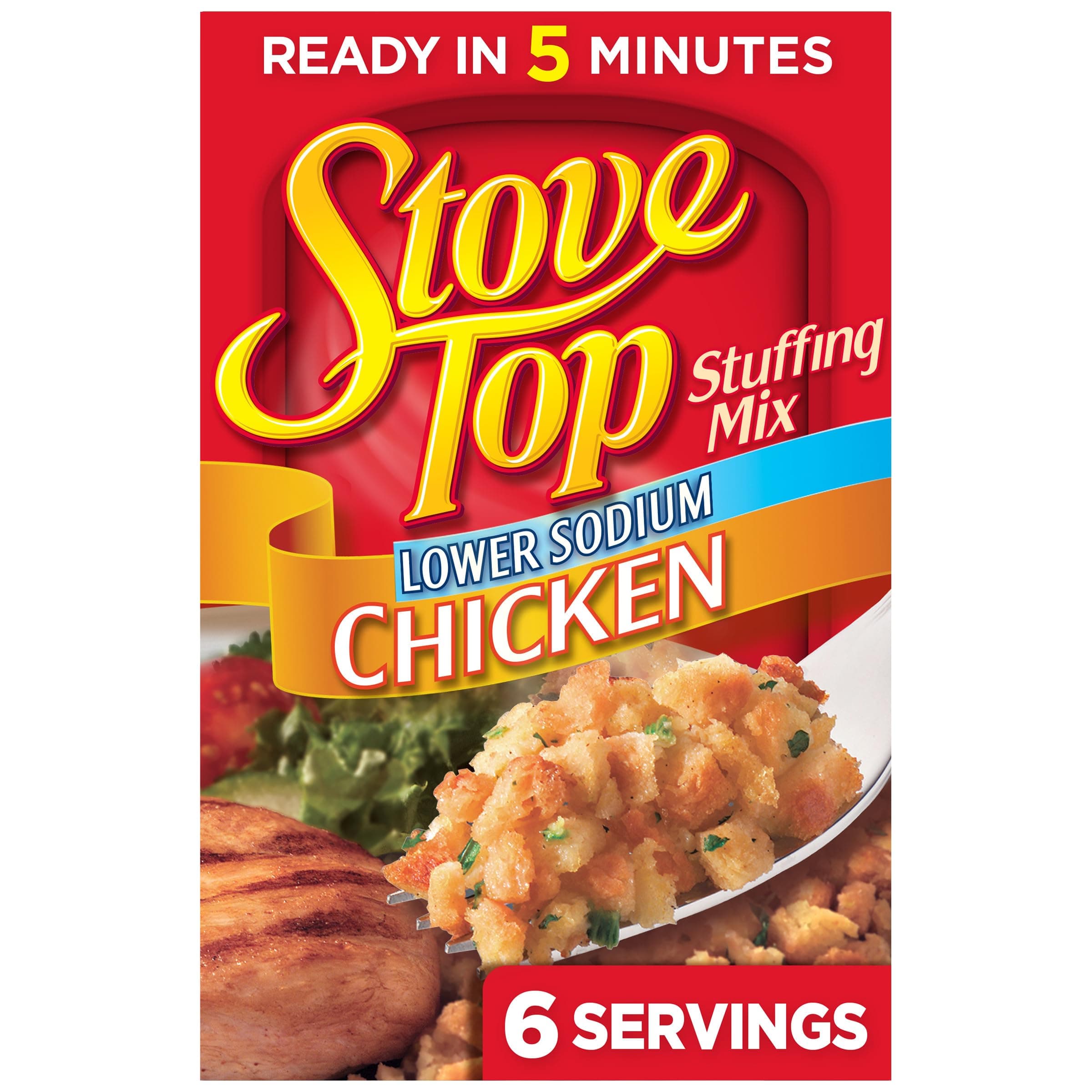 Stove Top Low Sodium Stuffing Mix for Chicken with 25% Less Sodium, 6 oz Box